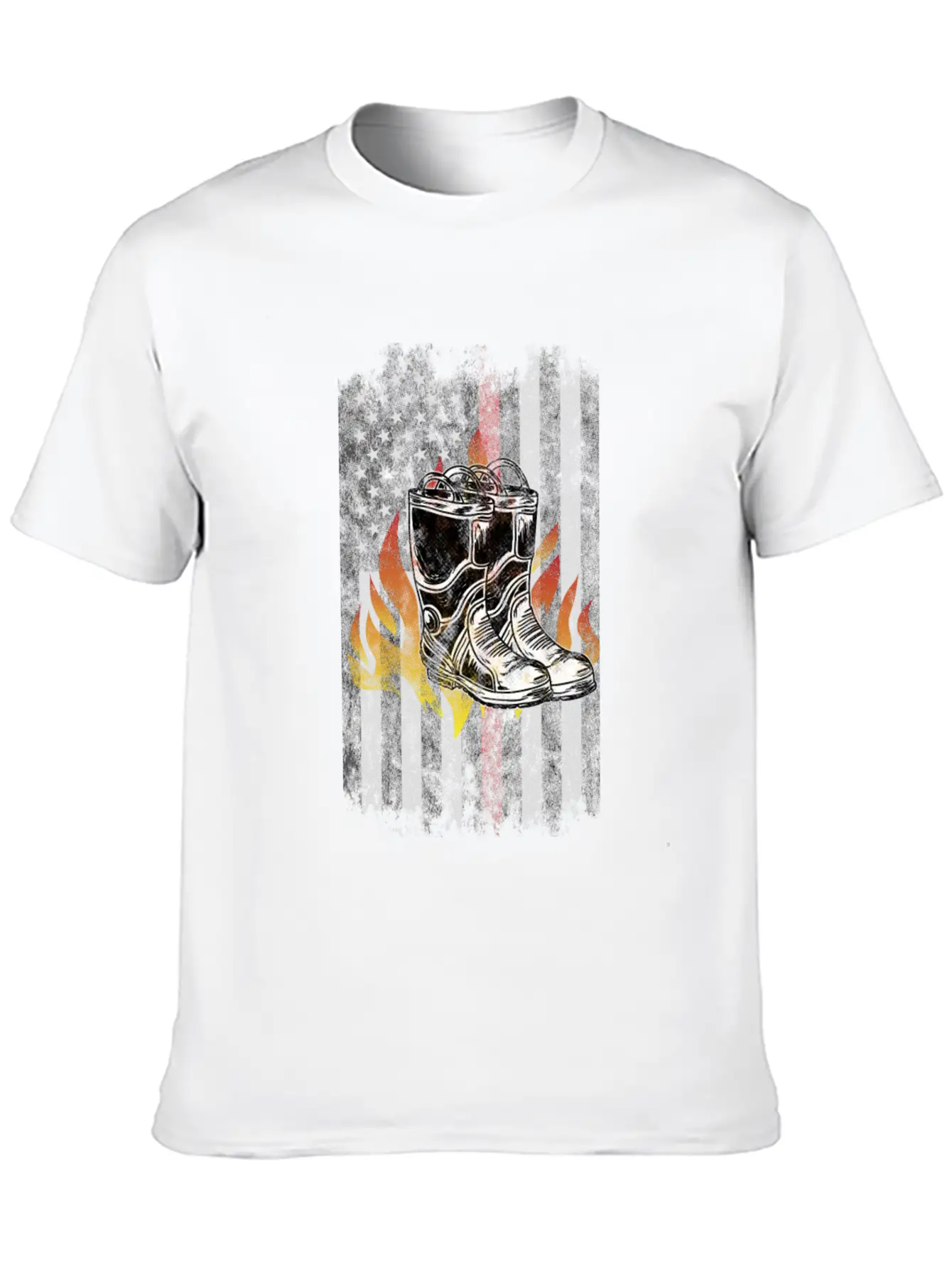 Fire Fighter Boots Flames American Flag Thin Red Essential Cotton Tee For Daily Outfits – Unisex Style