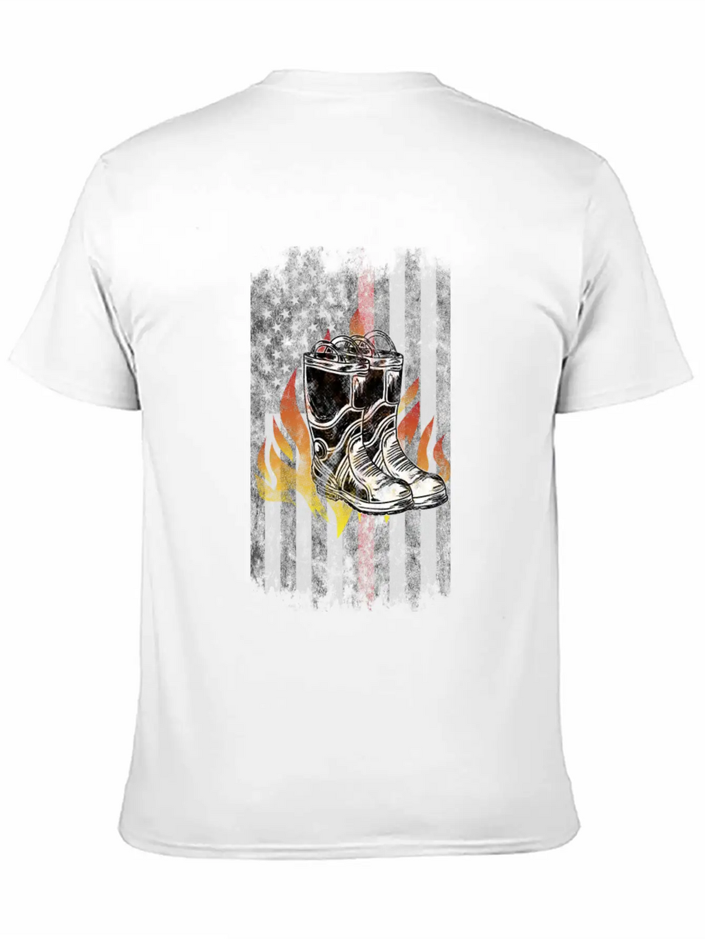 Fire Fighter Boots Flames American Flag Thin Red Essential Cotton Tee For Daily Outfits – Unisex Style
