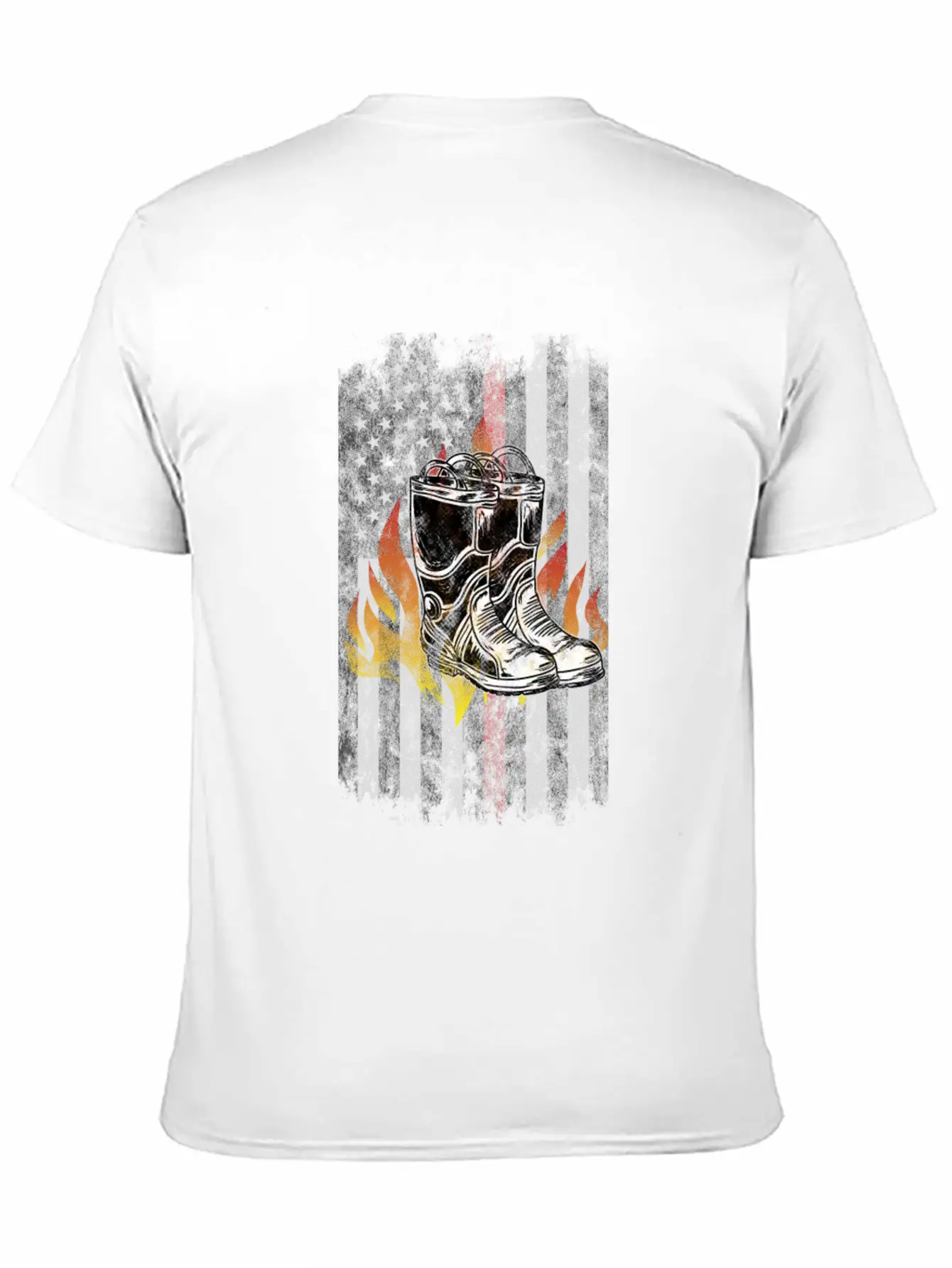 Fire Fighter Boots Flames American Flag Thin Red Essential Cotton Tee For Daily Outfits – Unisex Style
