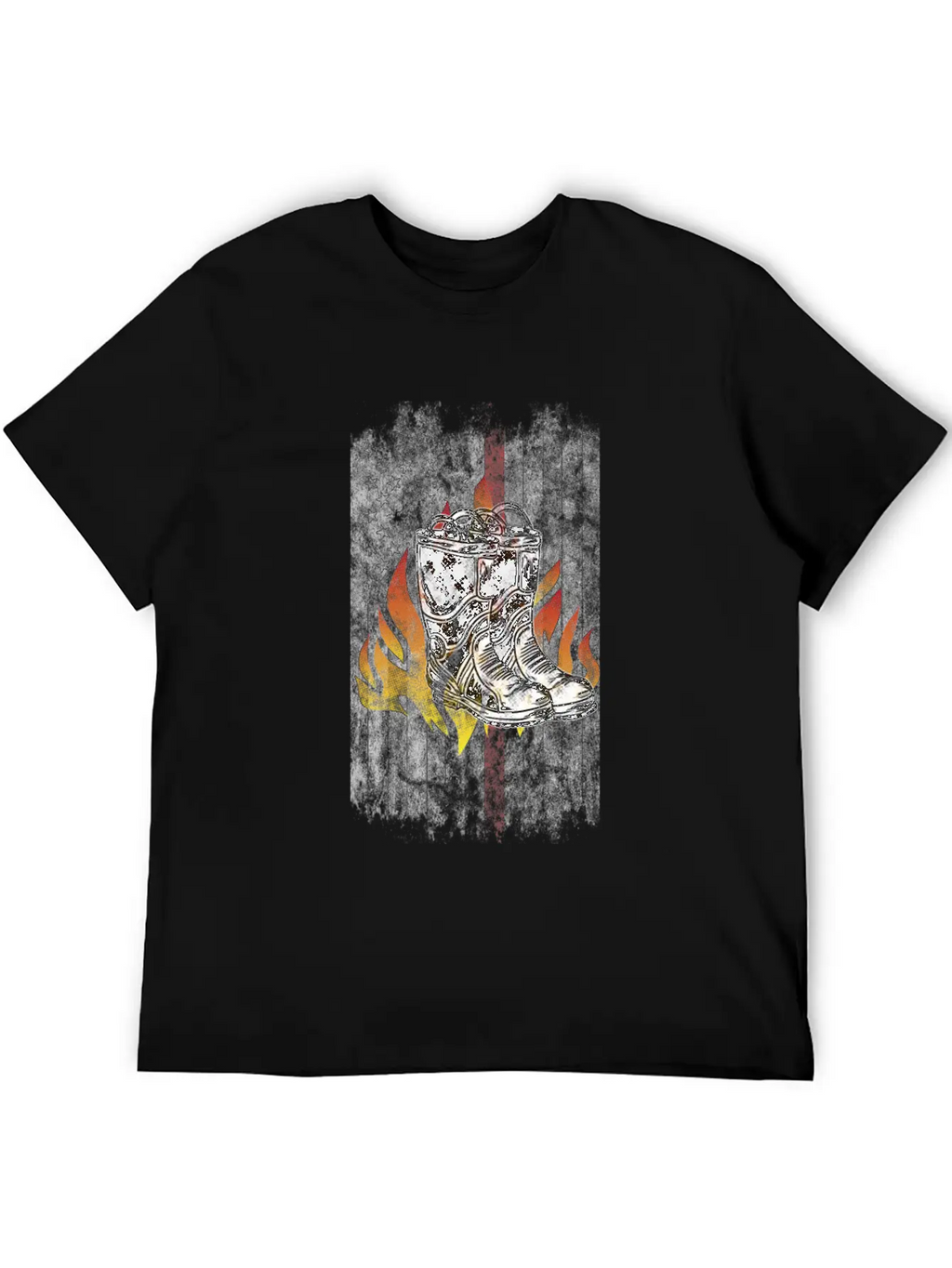 Fire Fighter Boots Flames American Flag Thin Red Essential Cotton Tee For Daily Outfits – Unisex Style