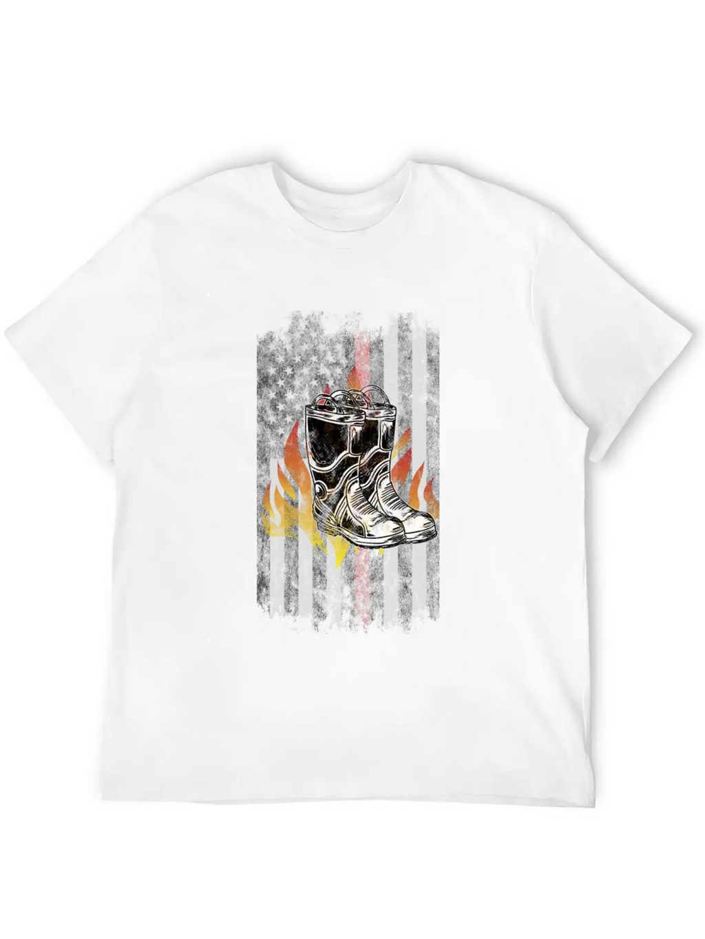 Fire Fighter Boots Flames American Flag Thin Red Essential Cotton Tee For Daily Outfits – Unisex Style