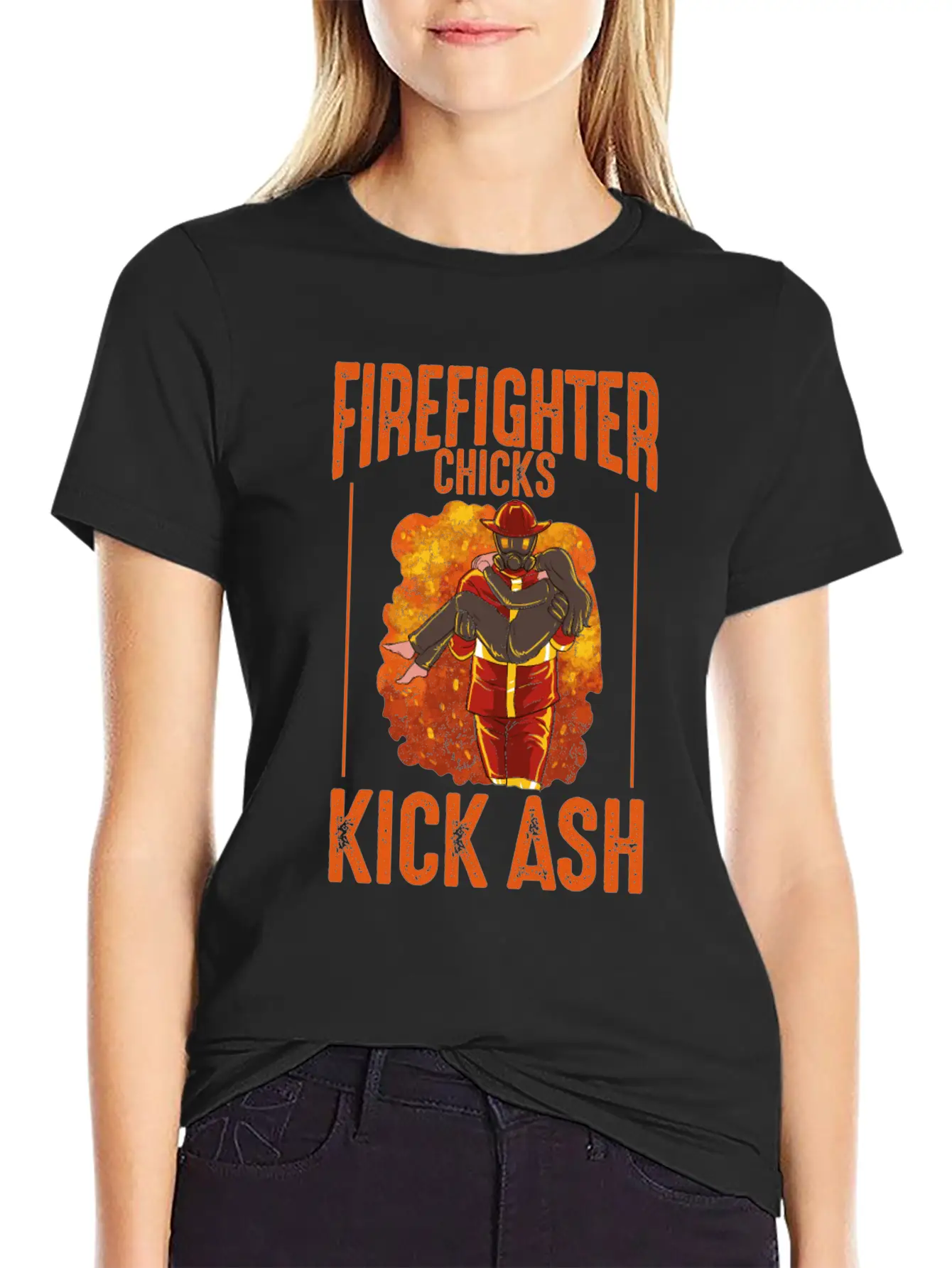 Firefighter Chick Kick Ash Design For A Firewomen Basic Graphic T-Shirt – Daily Comfort In Soft Cotton