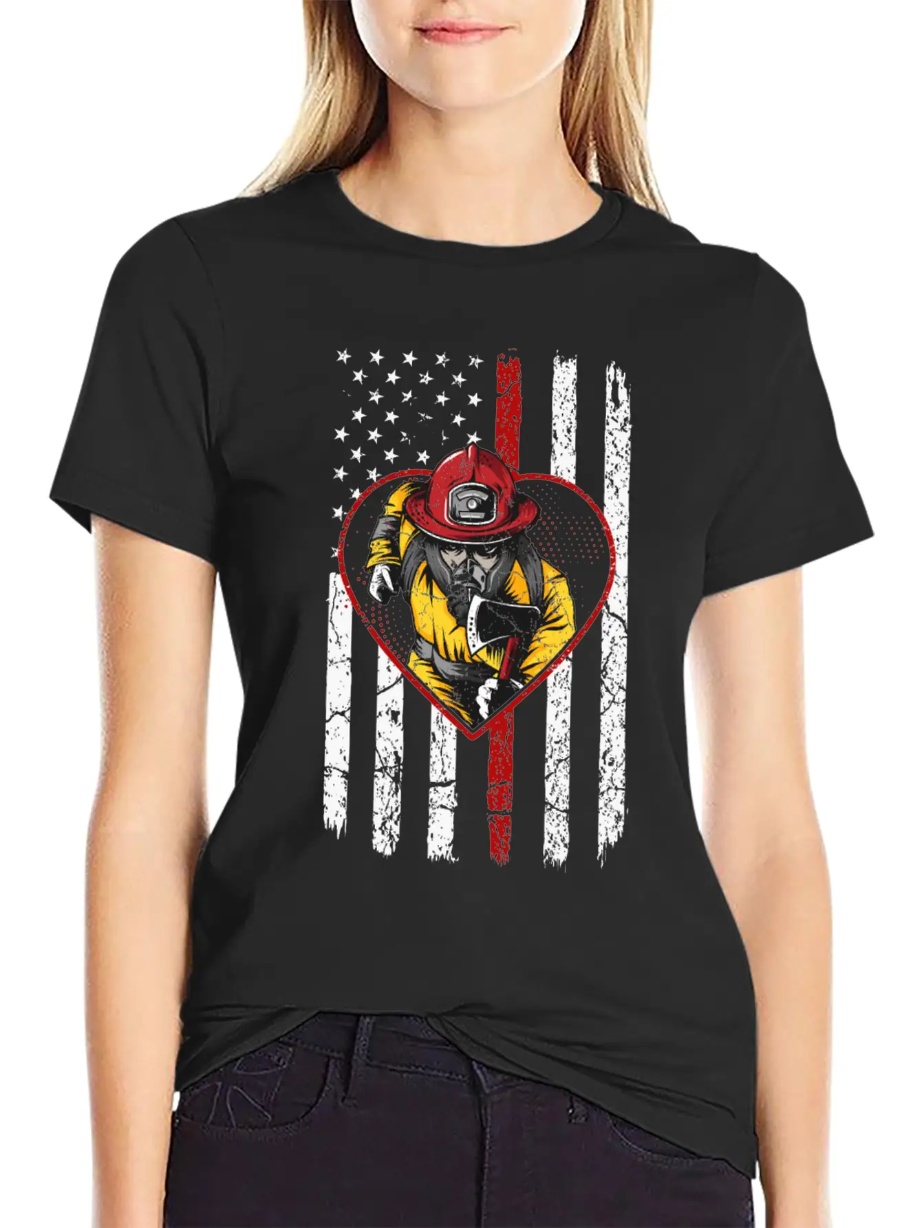 Firefighter Fireman American Flag Breathable Graphic T-Shirt – Perfect For Casual Days