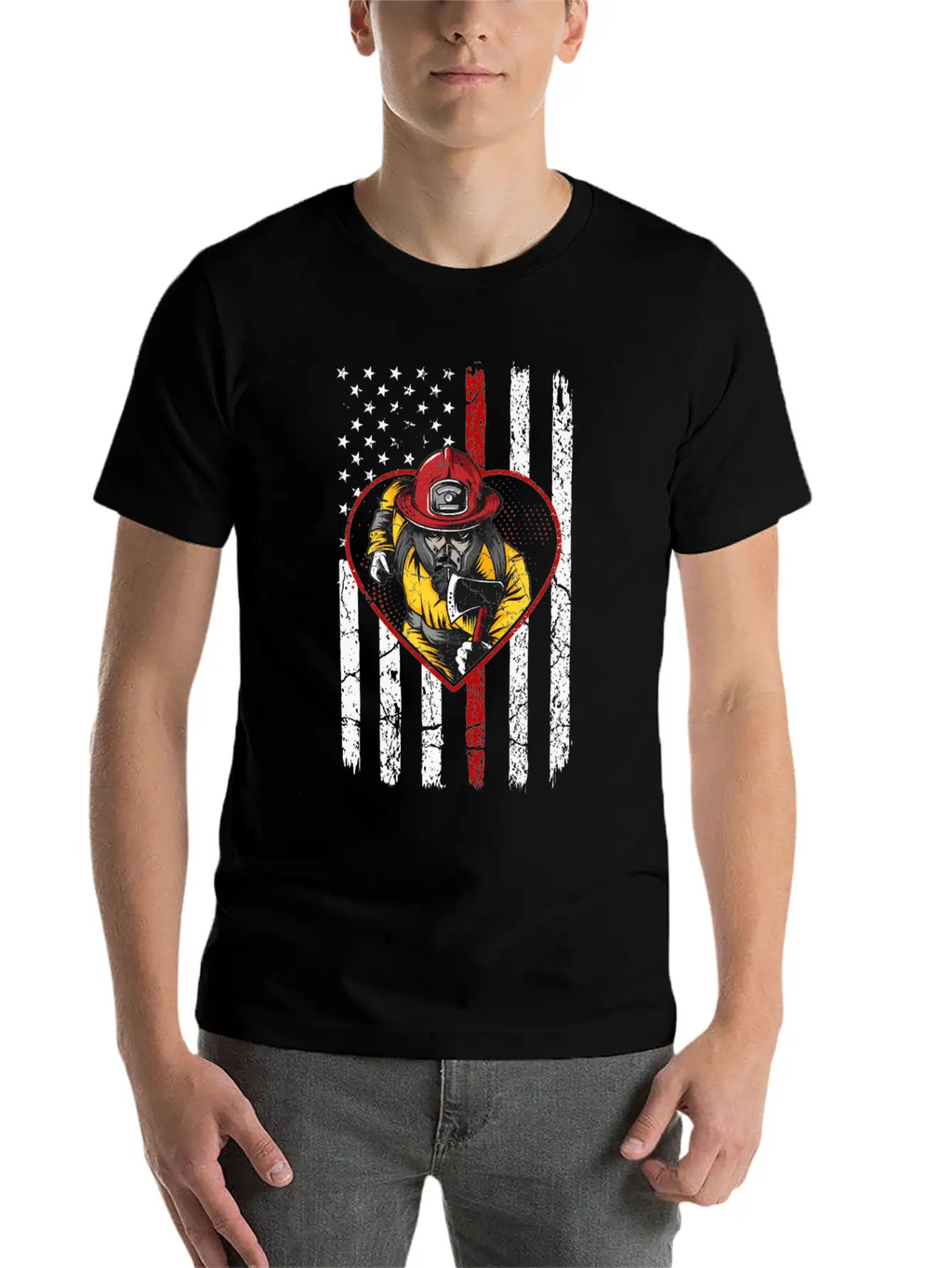 Firefighter Fireman American Flag Breathable Graphic T-Shirt – Perfect For Casual Days