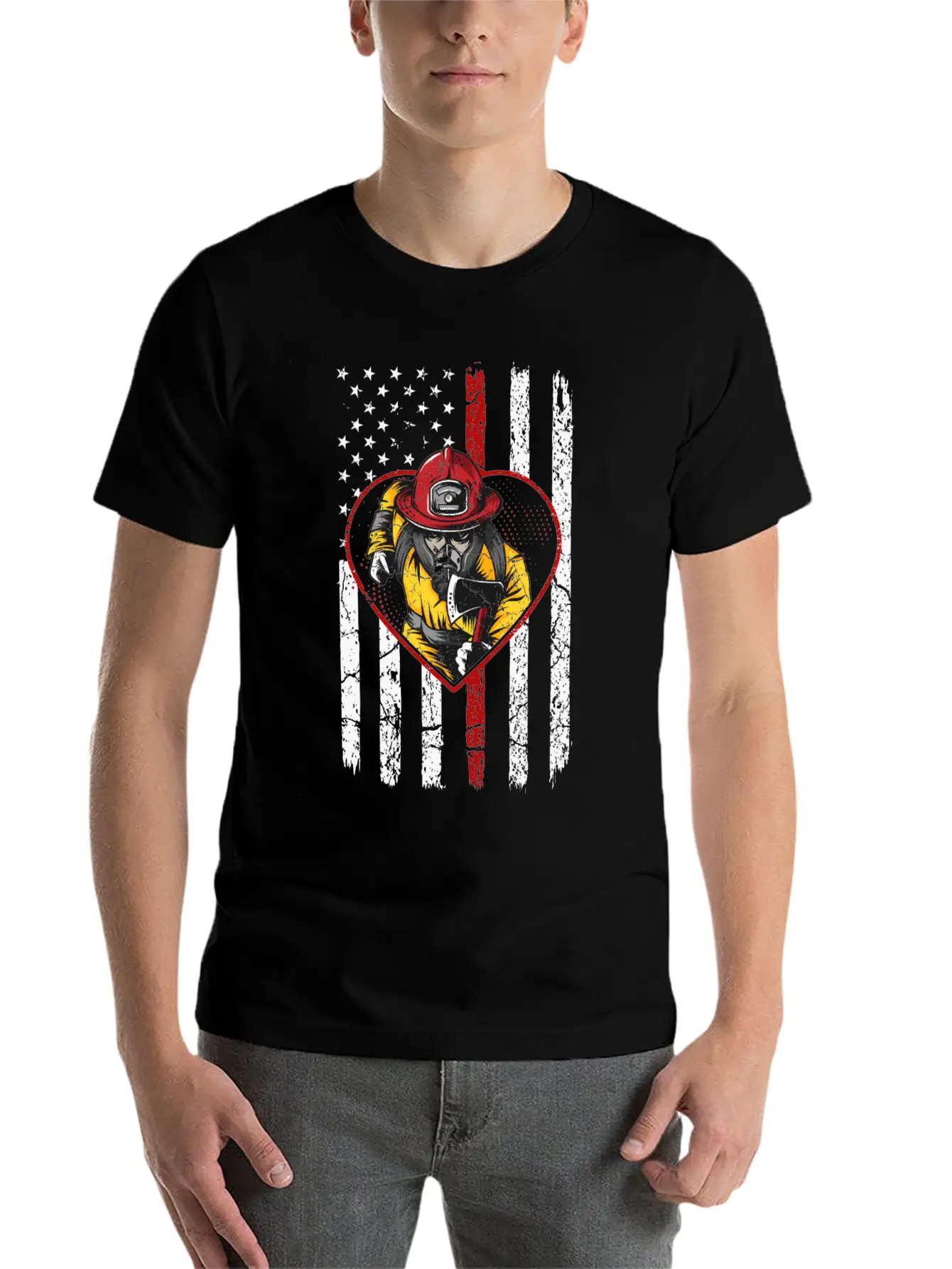 Firefighter Fireman American Flag Breathable Graphic T-Shirt – Perfect For Casual Days