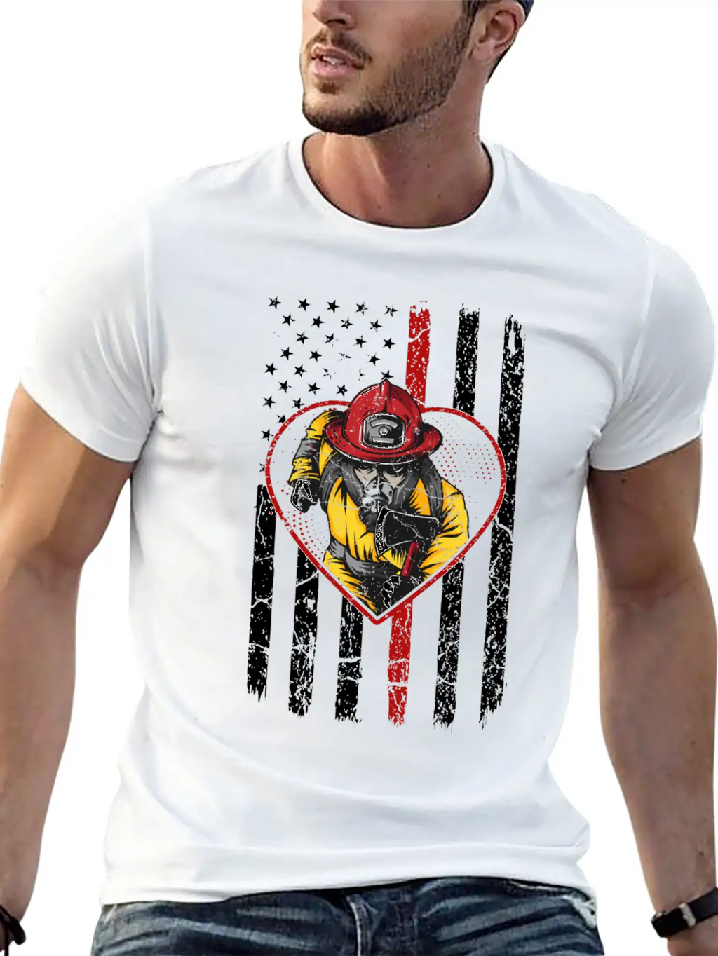 Firefighter Fireman American Flag Breathable Graphic T-Shirt – Perfect For Casual Days