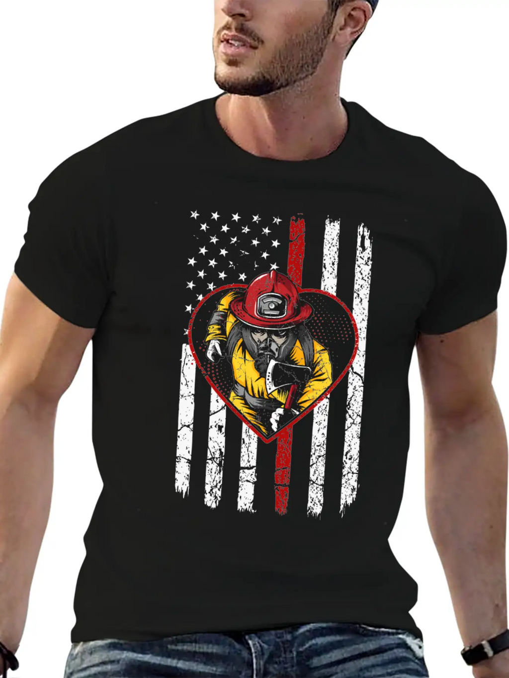 Firefighter Fireman American Flag Breathable Graphic T-Shirt – Perfect For Casual Days