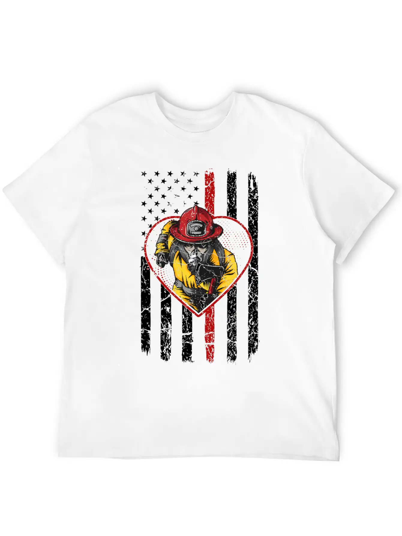 Firefighter Fireman American Flag Breathable Graphic T-Shirt – Perfect For Casual Days
