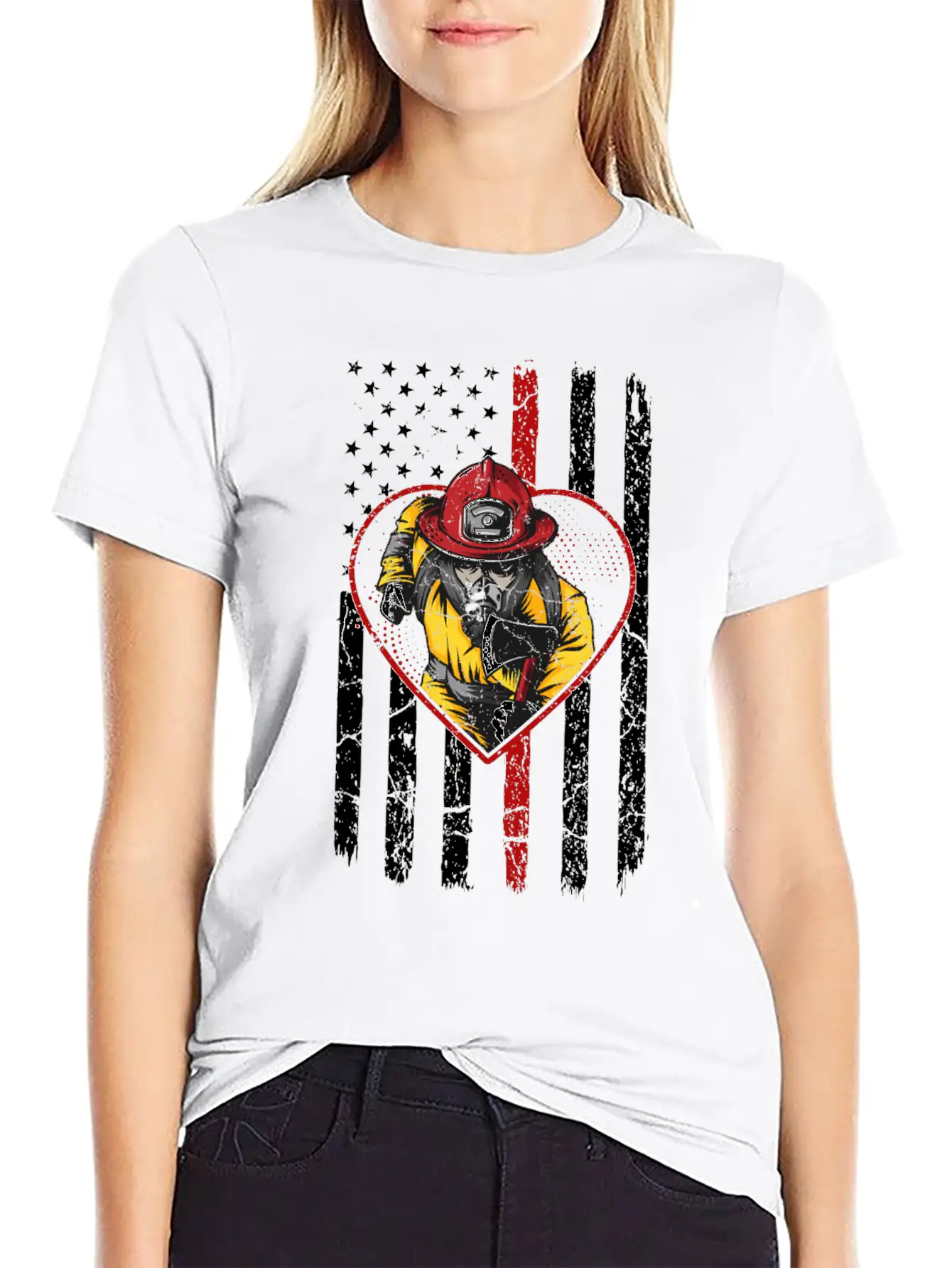 Firefighter Fireman American Flag Breathable Graphic T-Shirt – Perfect For Casual Days