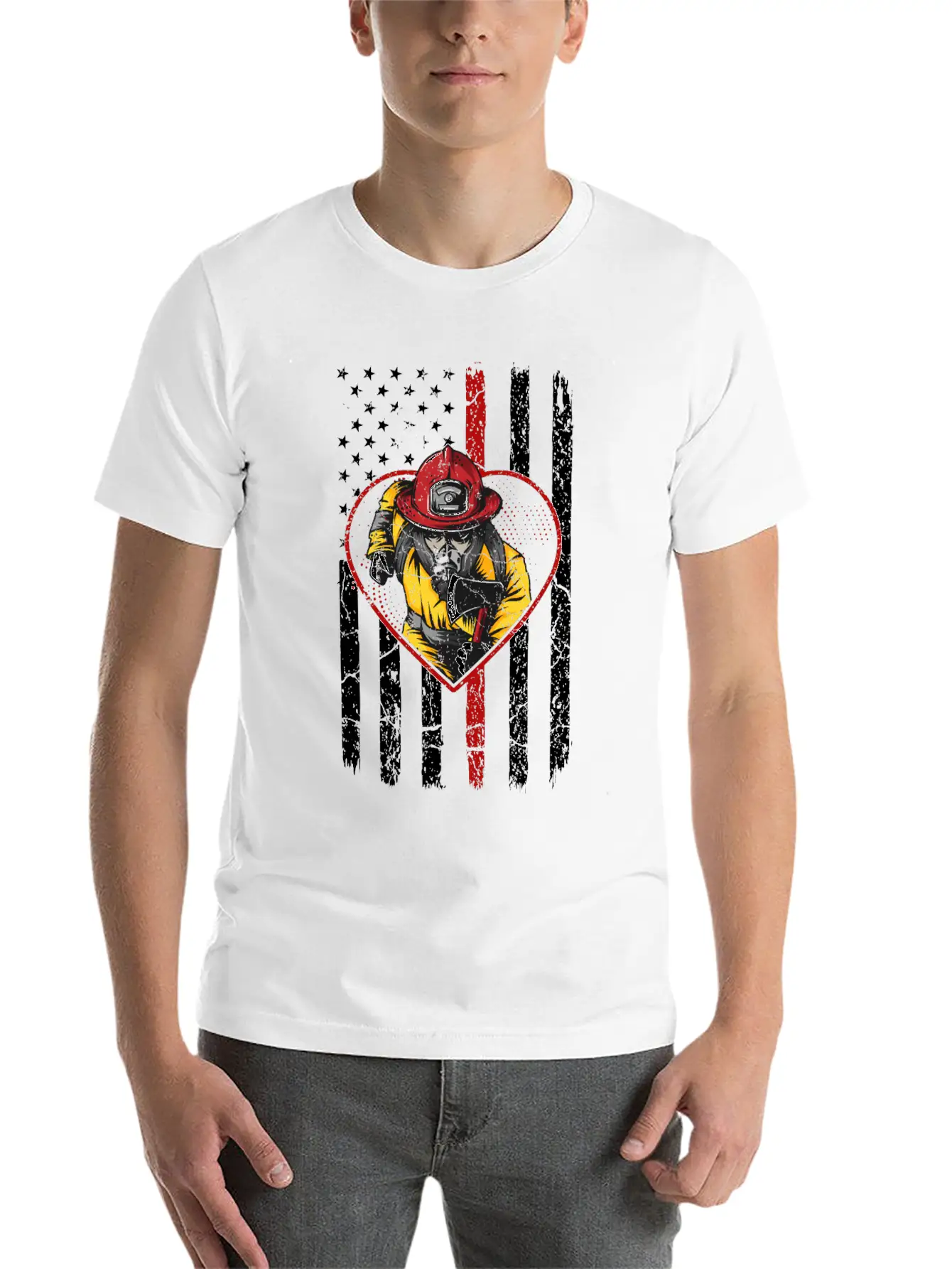 Firefighter Fireman American Flag Breathable Graphic T-Shirt – Perfect For Casual Days