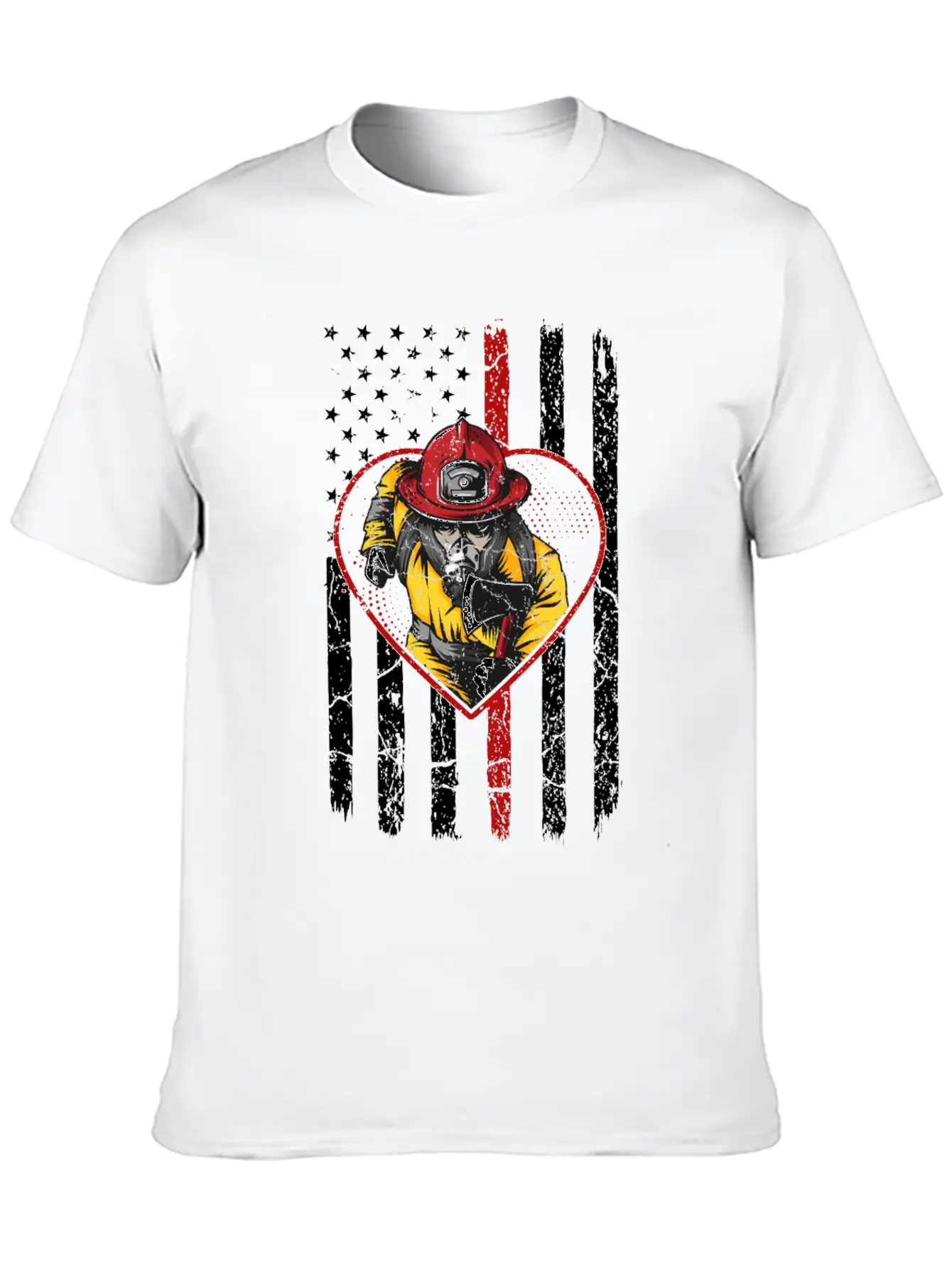 Firefighter Fireman American Flag Breathable Graphic T-Shirt – Perfect For Casual Days