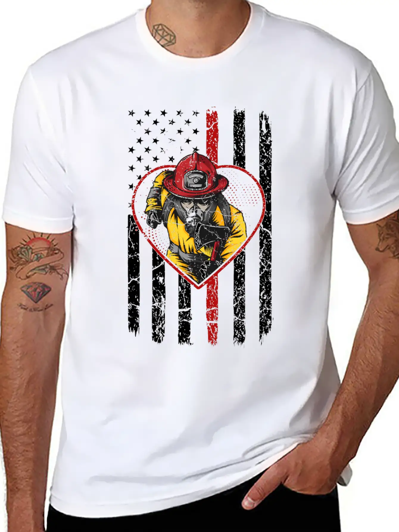 Firefighter Fireman American Flag Breathable Graphic T-Shirt – Perfect For Casual Days