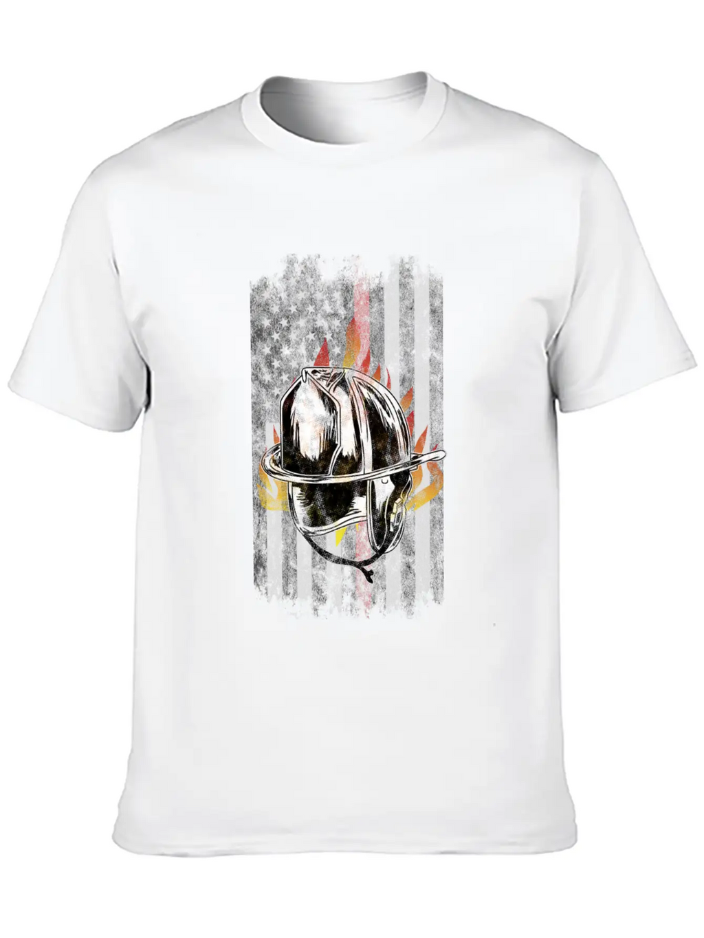 Firefighter Helmet Flames American Flag Thin Red Essential Cotton Tee For Daily Outfits – Unisex Style