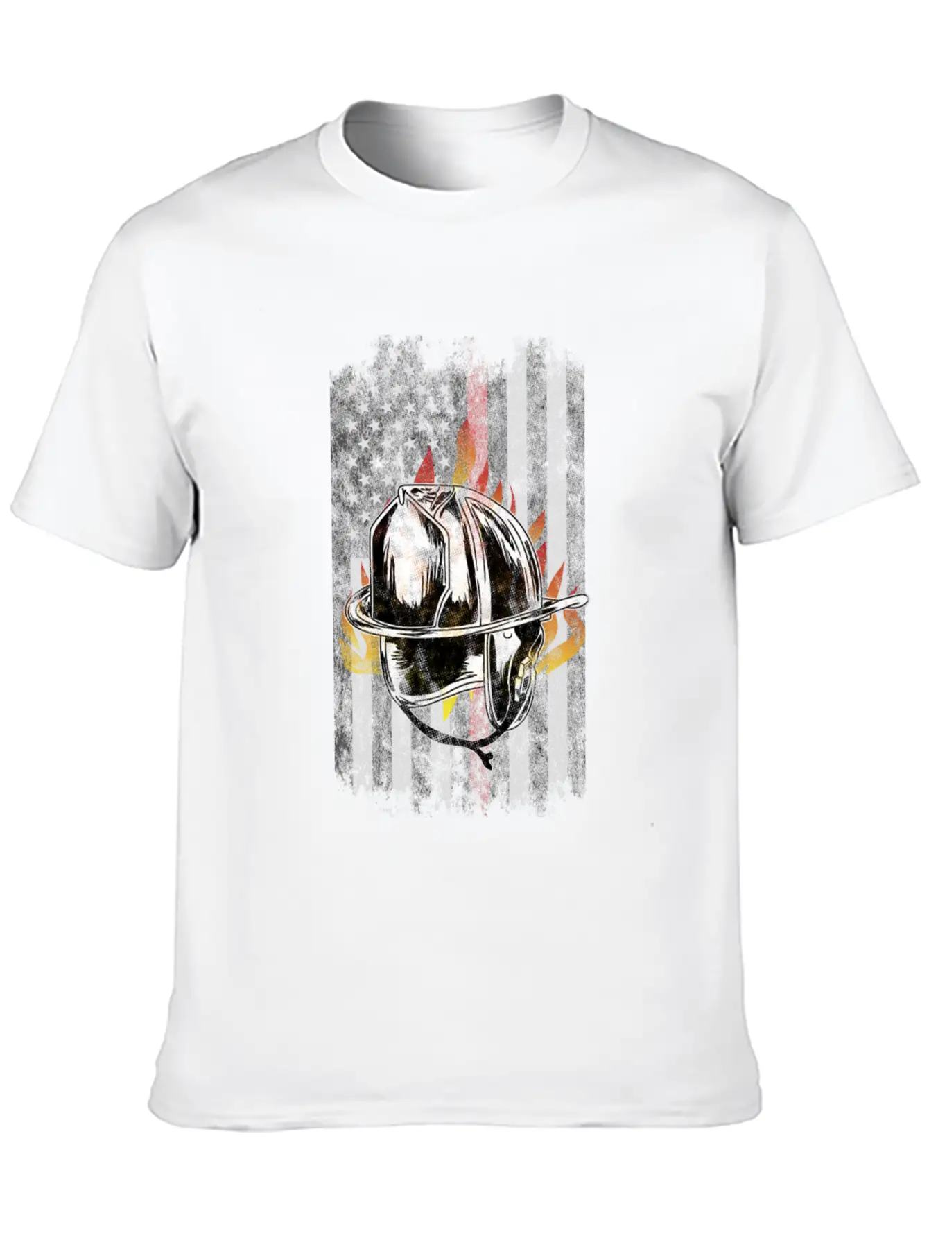 Firefighter Helmet Flames American Flag Thin Red Essential Cotton Tee For Daily Outfits – Unisex Style