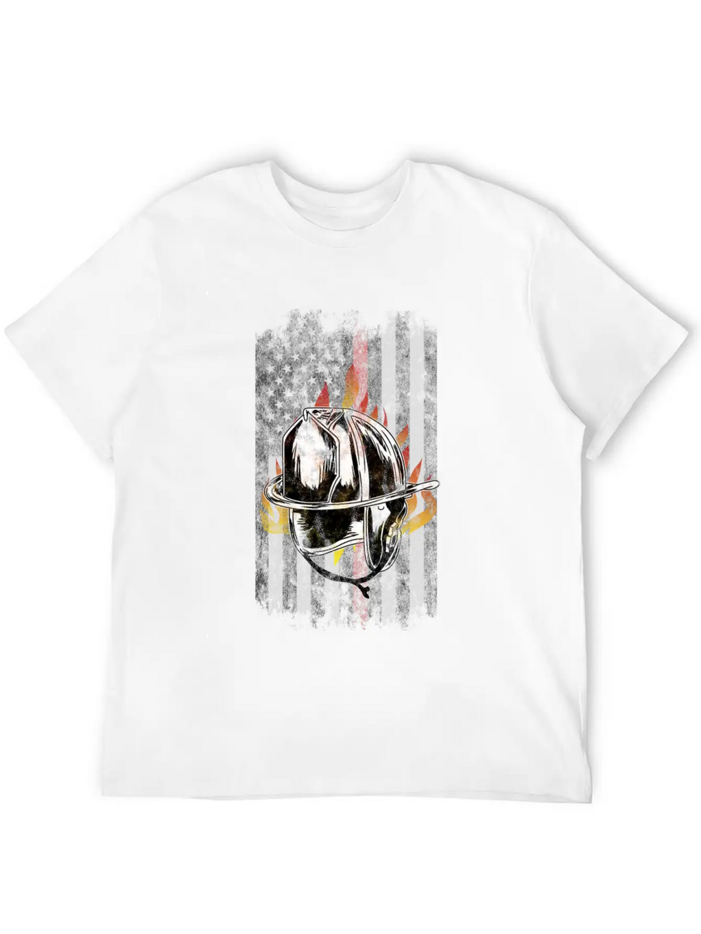 Firefighter Helmet Flames American Flag Thin Red Essential Cotton Tee For Daily Outfits – Unisex Style