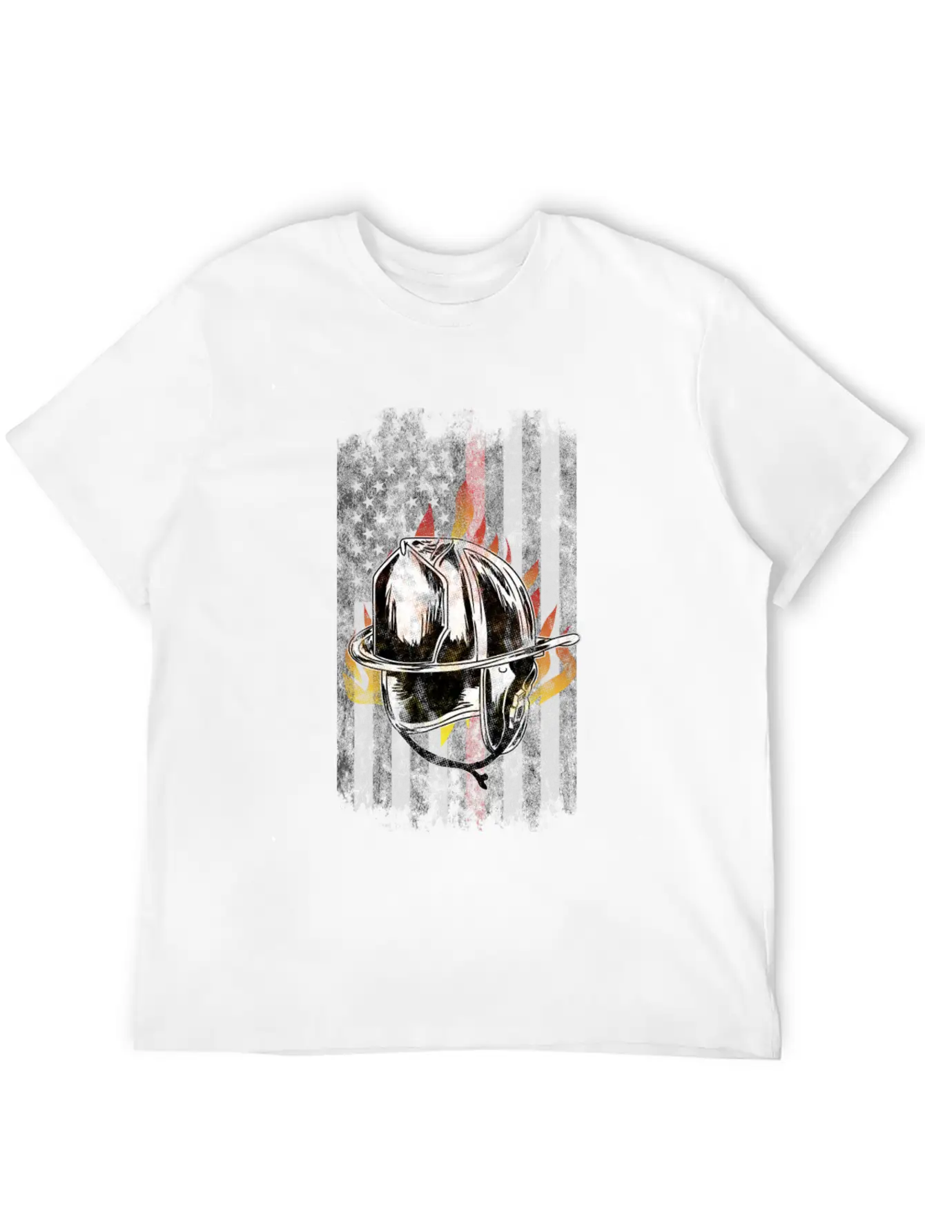 Firefighter Helmet Flames American Flag Thin Red Essential Cotton Tee For Daily Outfits – Unisex Style