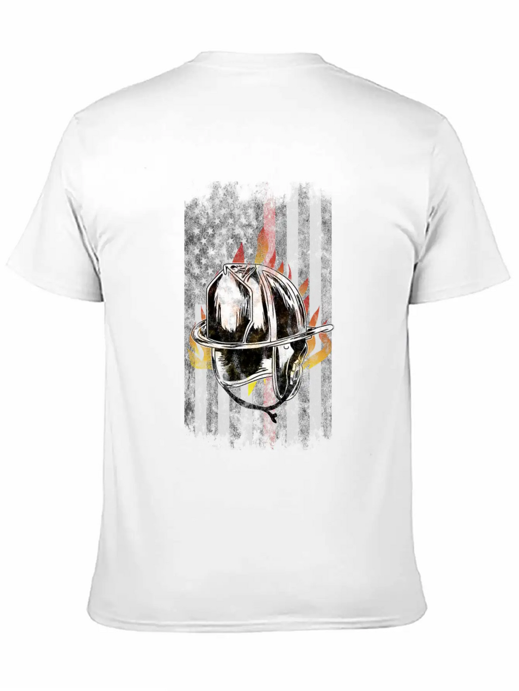 Firefighter Helmet Flames American Flag Thin Red Essential Cotton Tee For Daily Outfits – Unisex Style