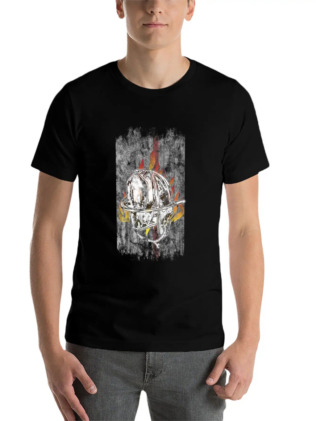 Firefighter Helmet Flames American Flag Thin Red Essential Cotton Tee For Daily Outfits – Unisex Style