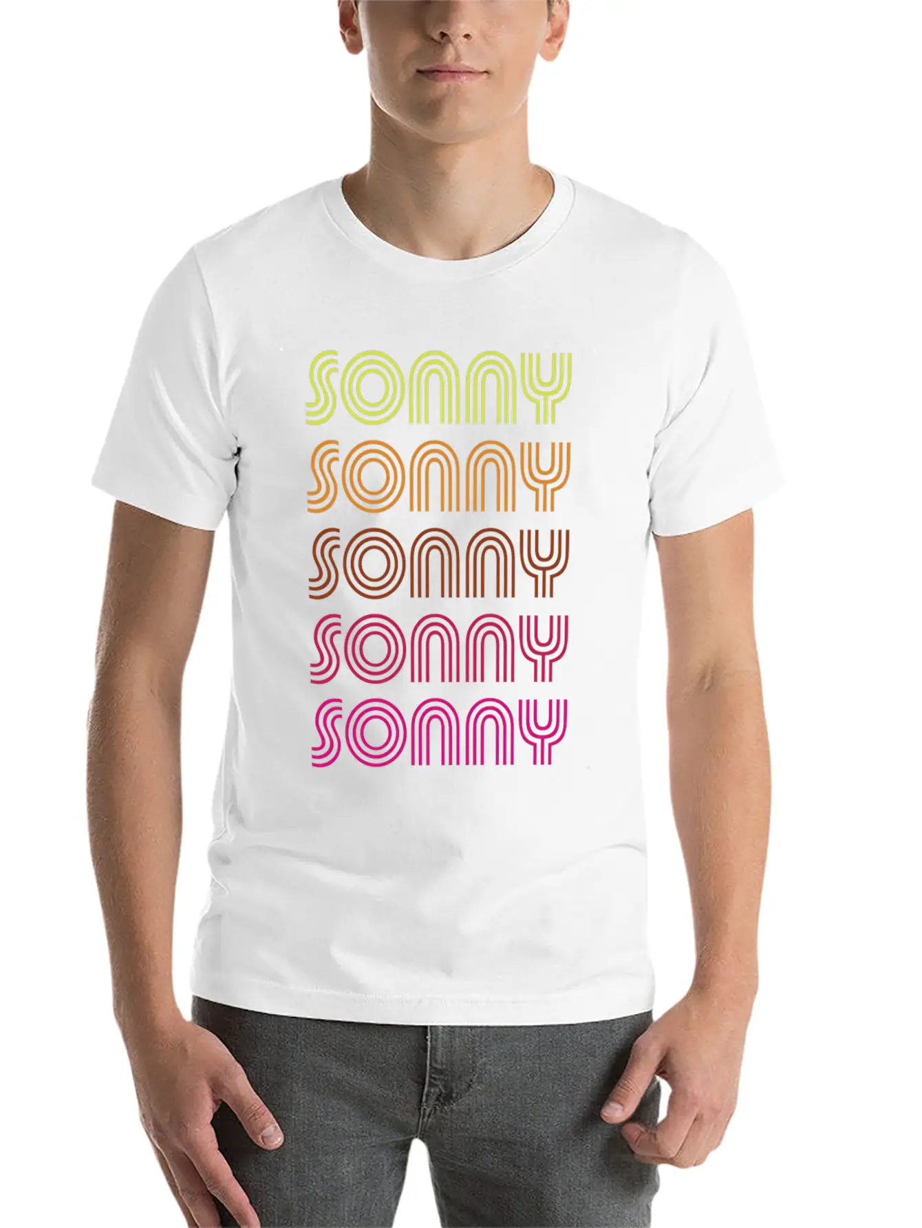 First Name Sonny Funky Disco Basic Graphic T-Shirt – Daily Comfort In Soft Cotton