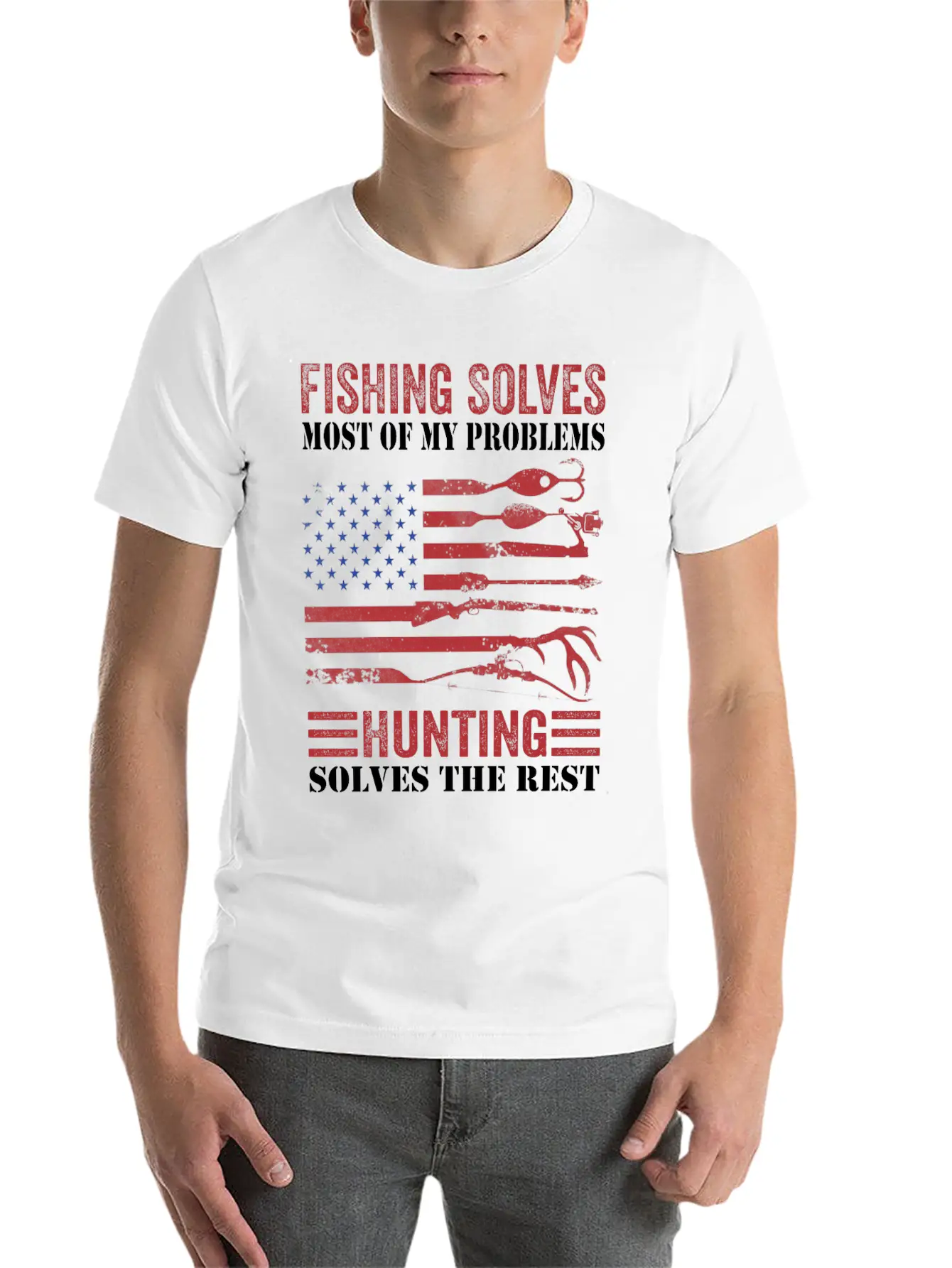 Fishing Solves Most Of My Problems Hunting Solves Essential Cotton Tee For Daily Outfits – Unisex Style