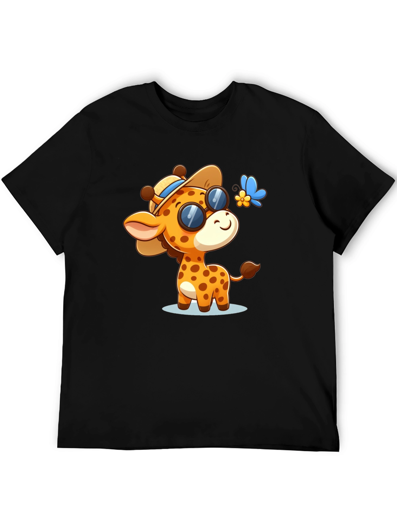 Cartoon Giraffe Graphic Tee - Stylish Black Shirt