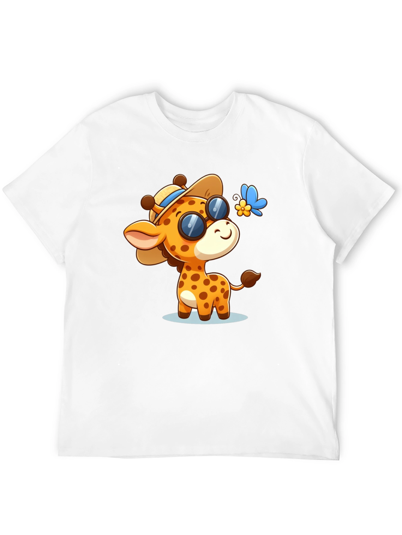 Cartoon Giraffe Graphic Tee - Stylish Black Shirt