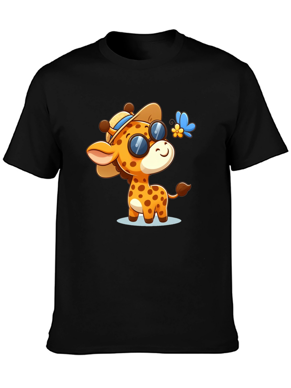 Cartoon Giraffe Graphic Tee - Stylish Black Shirt