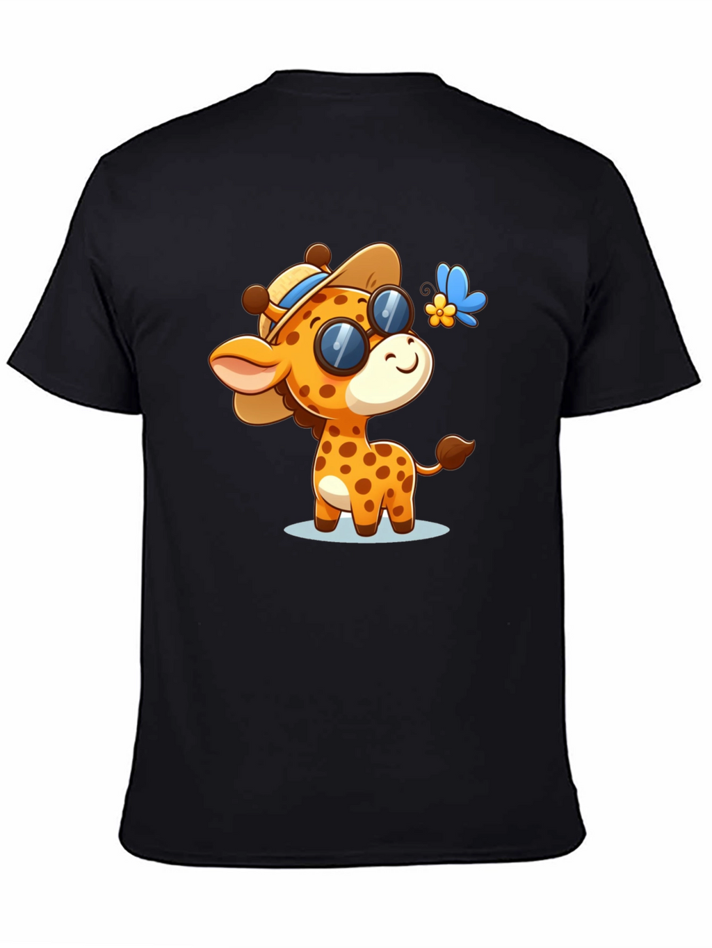 Cartoon Giraffe Graphic Tee - Stylish Black Shirt