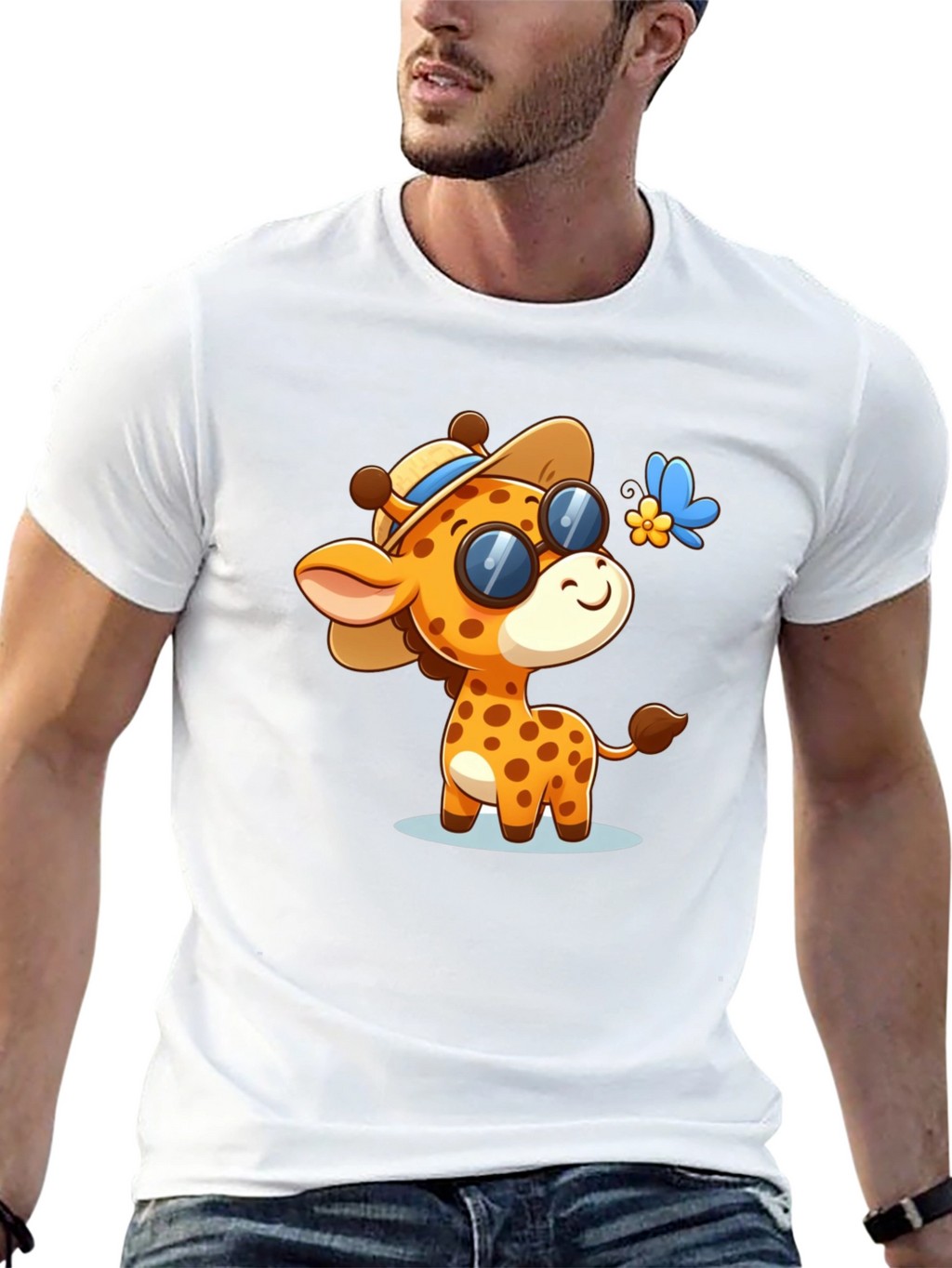 Cartoon Giraffe Graphic Tee - Stylish Black Shirt