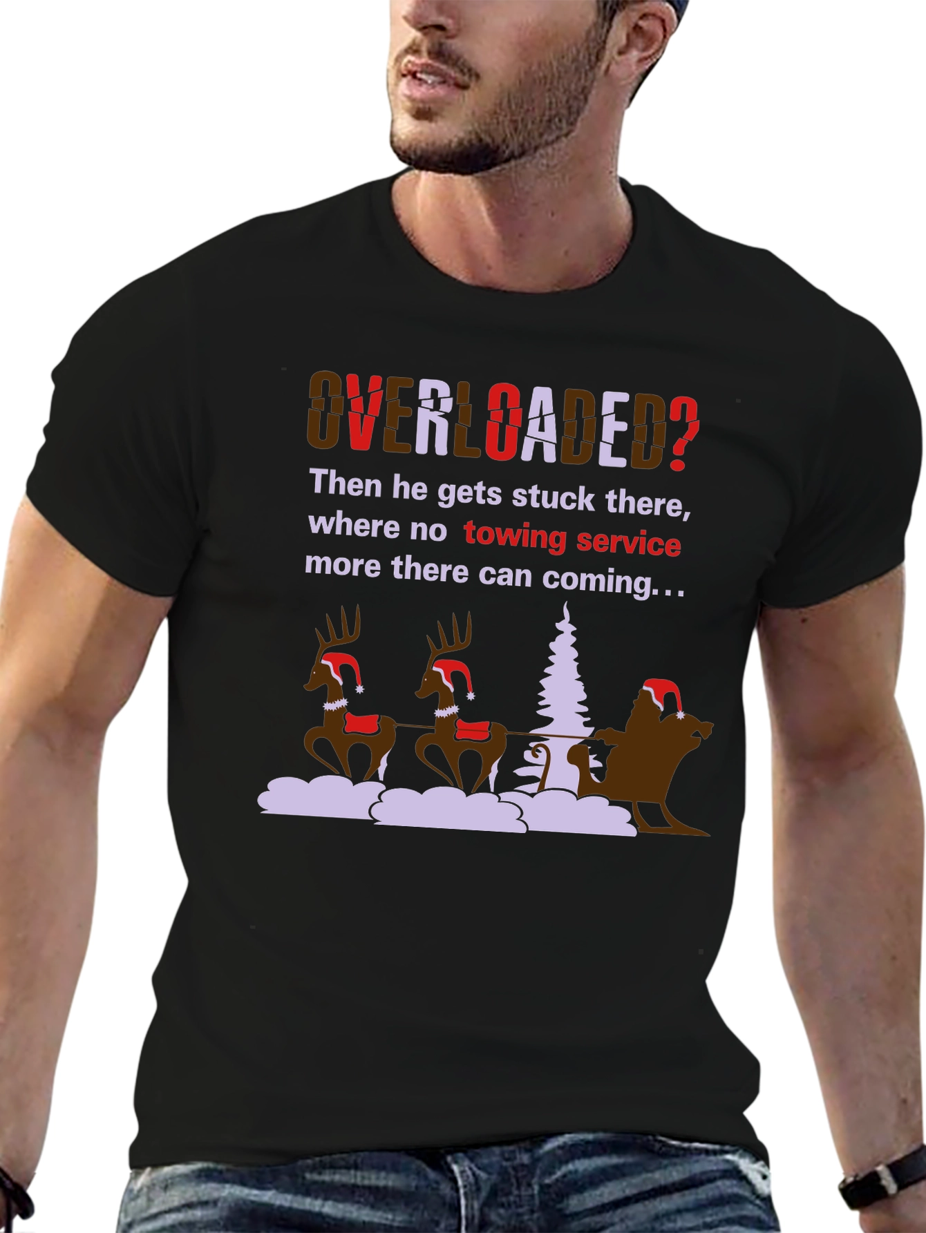 Overloaded Christmas T-Shirt Funny Holiday Santa Reindeer