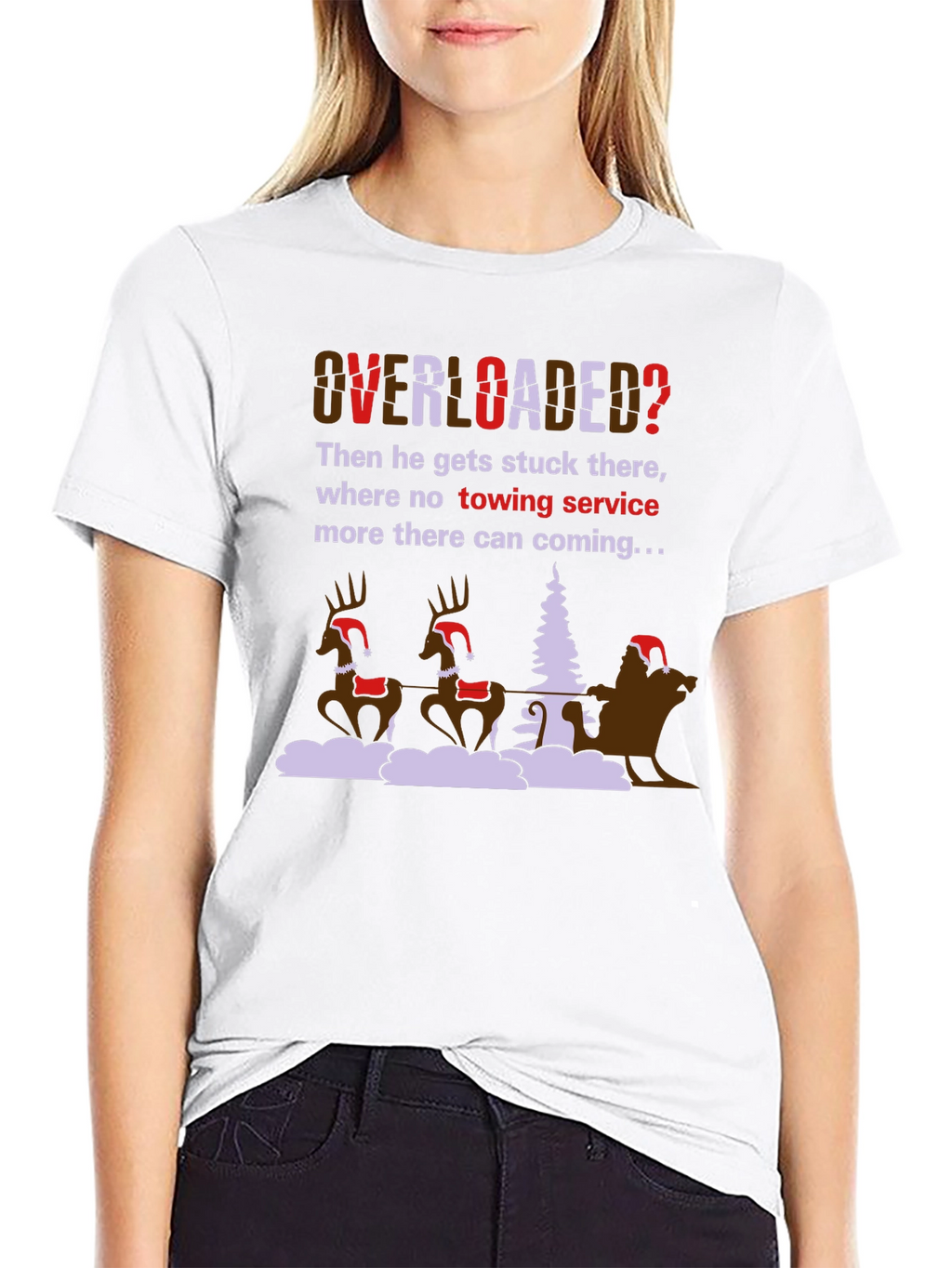Overloaded Christmas T-Shirt Funny Holiday Santa Reindeer