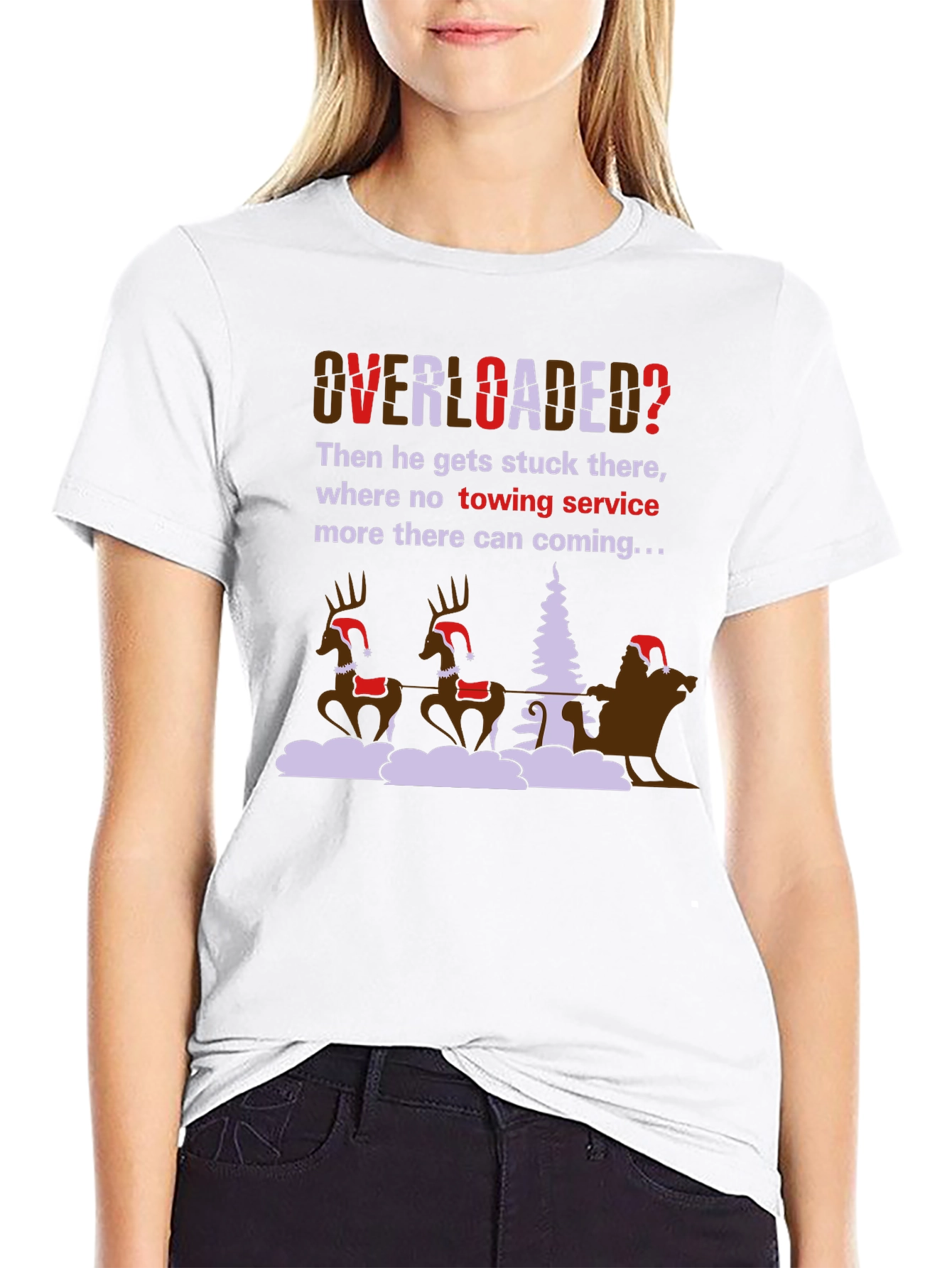 Overloaded Christmas T-Shirt Funny Holiday Santa Reindeer