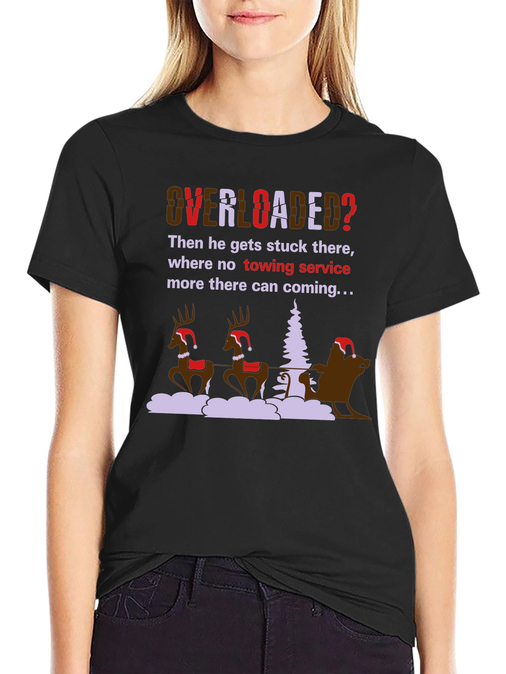 Overloaded Christmas T-Shirt Funny Holiday Santa Reindeer