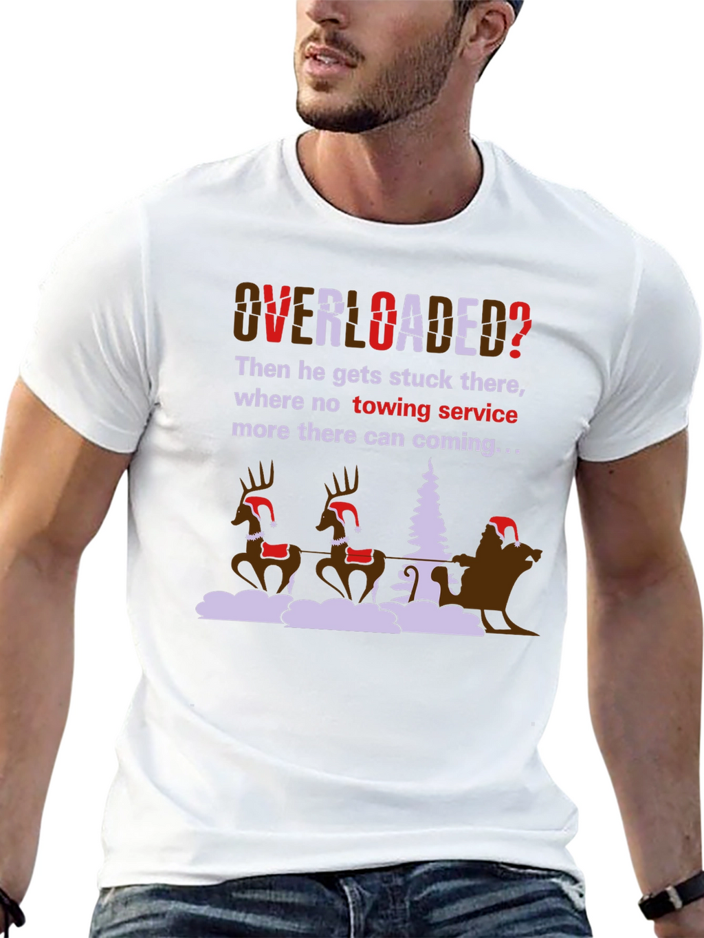 Overloaded Christmas T-Shirt Funny Holiday Santa Reindeer
