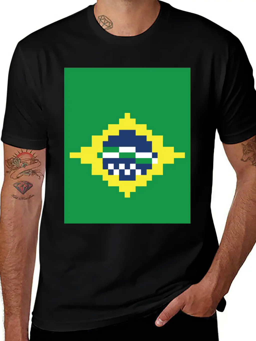 Flag Of Brazil - Post Stamp - Pixels Art Relaxed Everyday Tee – Lightweight And Durable Cotton