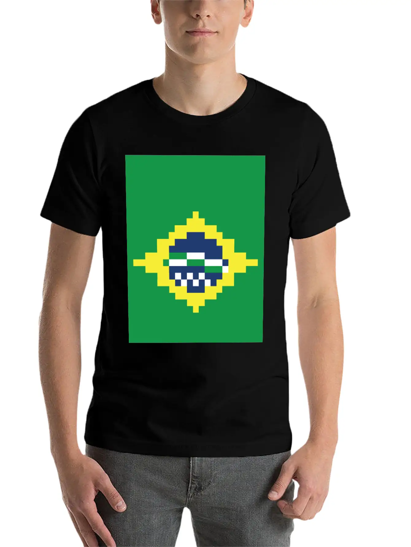 Flag Of Brazil - Post Stamp - Pixels Art Relaxed Everyday Tee – Lightweight And Durable Cotton