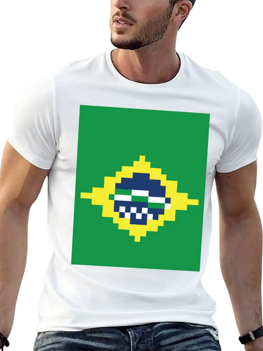 Flag Of Brazil - Post Stamp - Pixels Art Relaxed Everyday Tee – Lightweight And Durable Cotton