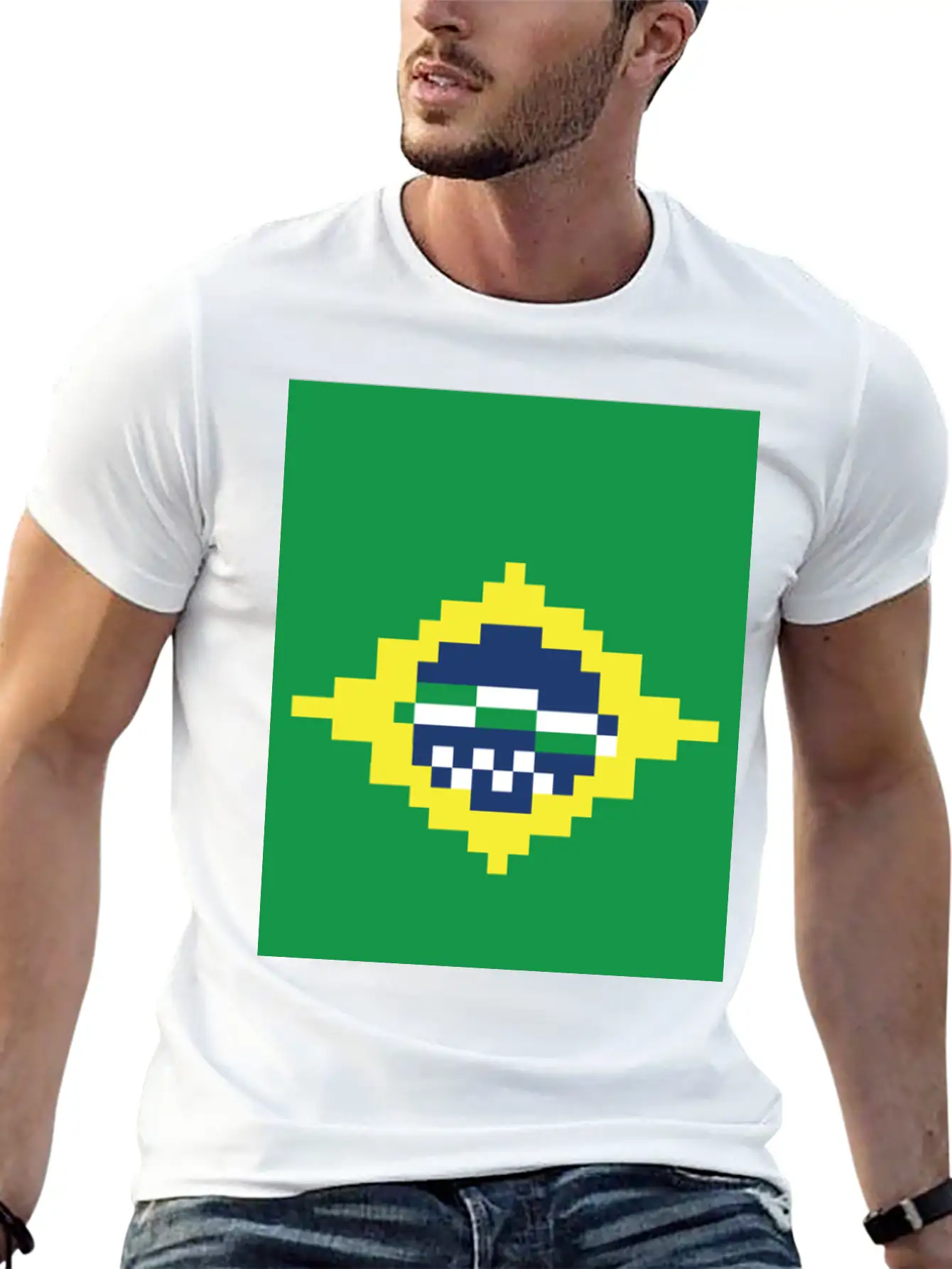 Flag Of Brazil - Post Stamp - Pixels Art Relaxed Everyday Tee – Lightweight And Durable Cotton