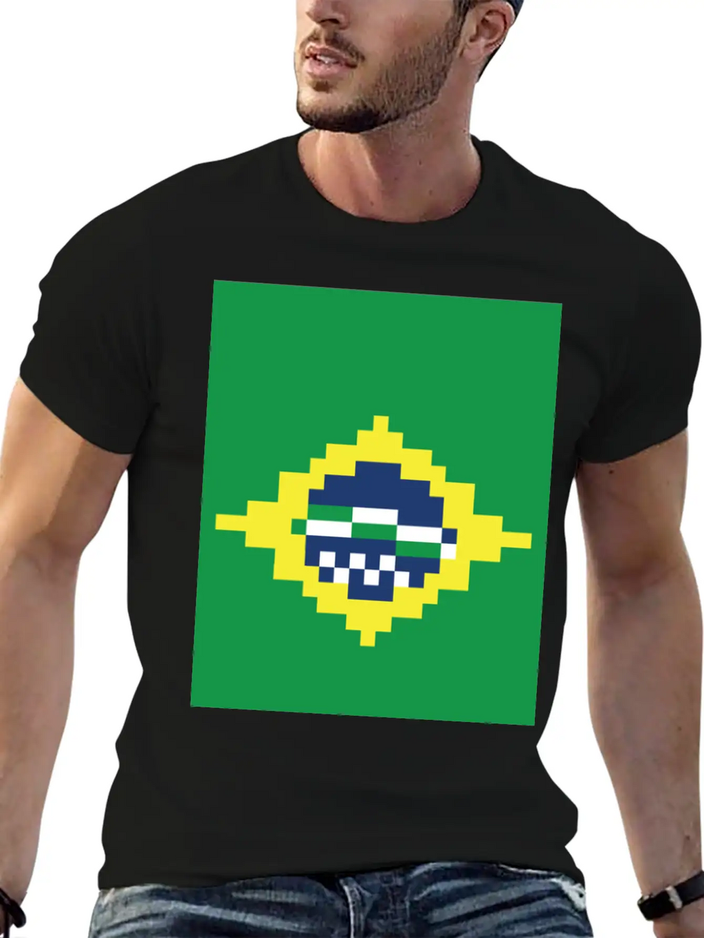 Flag Of Brazil - Post Stamp - Pixels Art Relaxed Everyday Tee – Lightweight And Durable Cotton