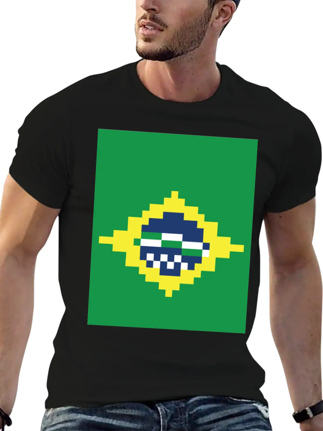 Flag Of Brazil - Post Stamp - Pixels Art Relaxed Everyday Tee – Lightweight And Durable Cotton