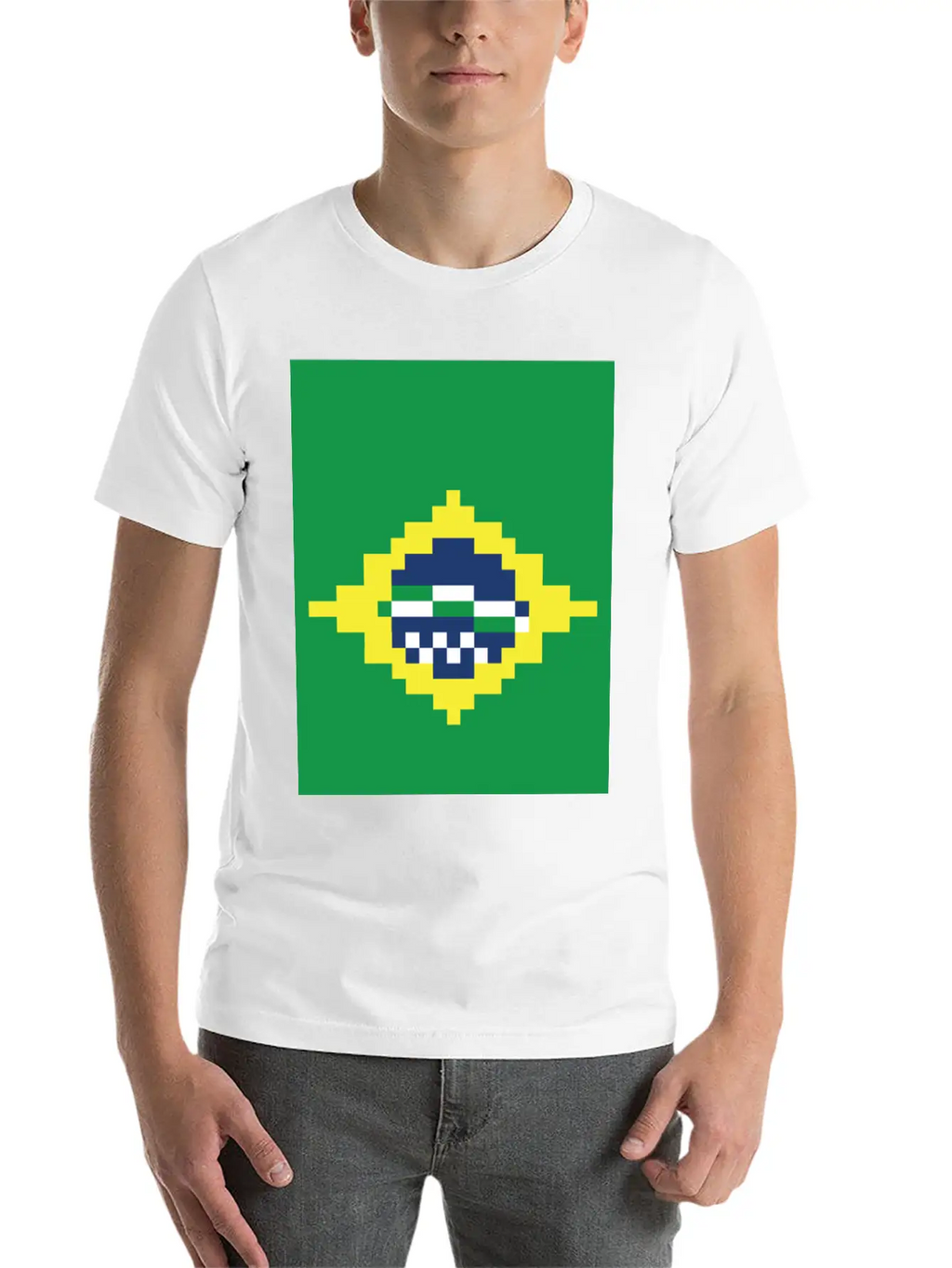 Flag Of Brazil - Post Stamp - Pixels Art Relaxed Everyday Tee – Lightweight And Durable Cotton