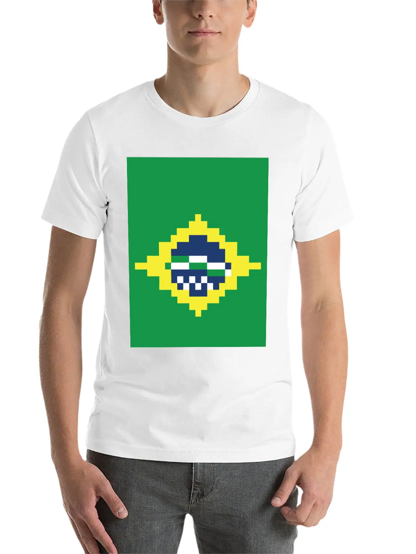 Flag Of Brazil - Post Stamp - Pixels Art Relaxed Everyday Tee – Lightweight And Durable Cotton