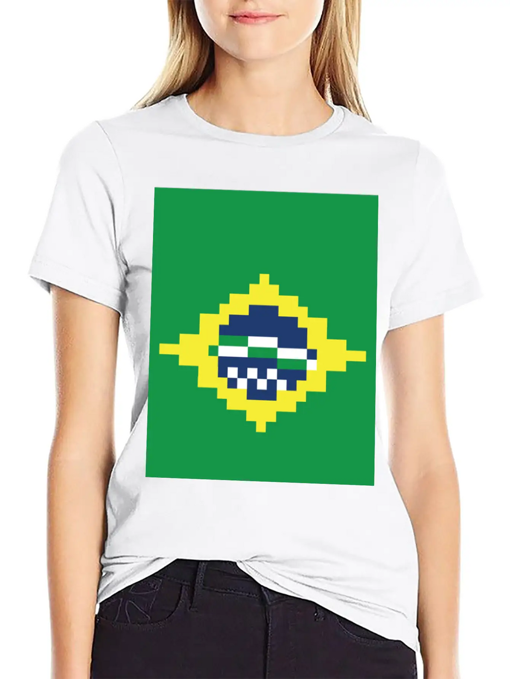 Flag Of Brazil - Post Stamp - Pixels Art Relaxed Everyday Tee – Lightweight And Durable Cotton