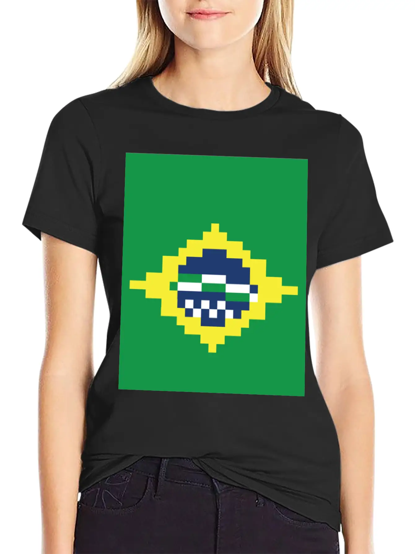 Flag Of Brazil - Post Stamp - Pixels Art Relaxed Everyday Tee – Lightweight And Durable Cotton