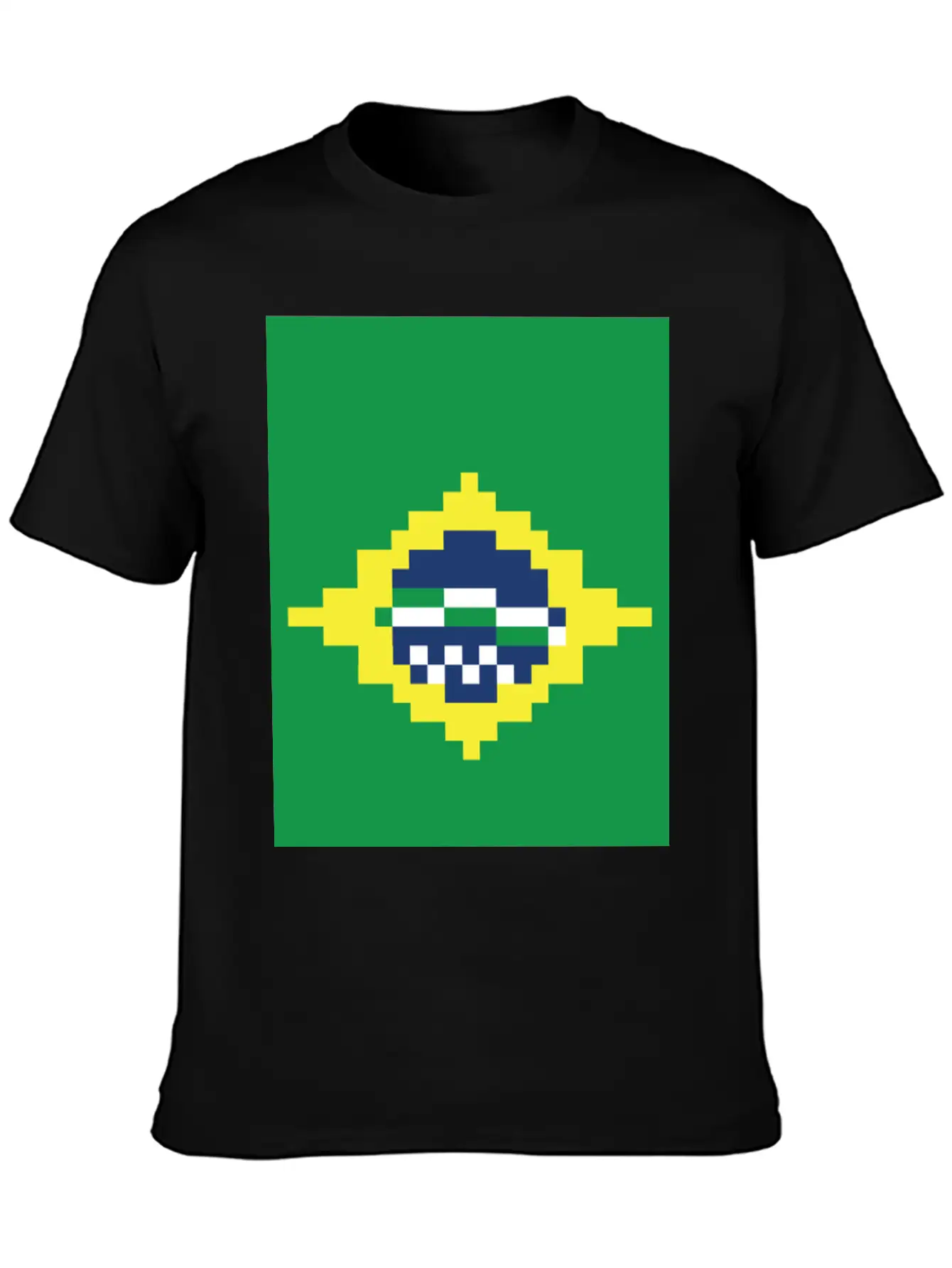 Flag Of Brazil - Post Stamp - Pixels Art Relaxed Everyday Tee – Lightweight And Durable Cotton