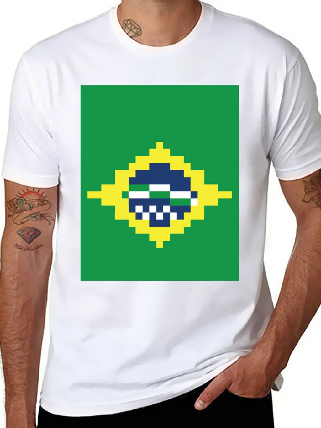 Flag Of Brazil - Post Stamp - Pixels Art Relaxed Everyday Tee – Lightweight And Durable Cotton