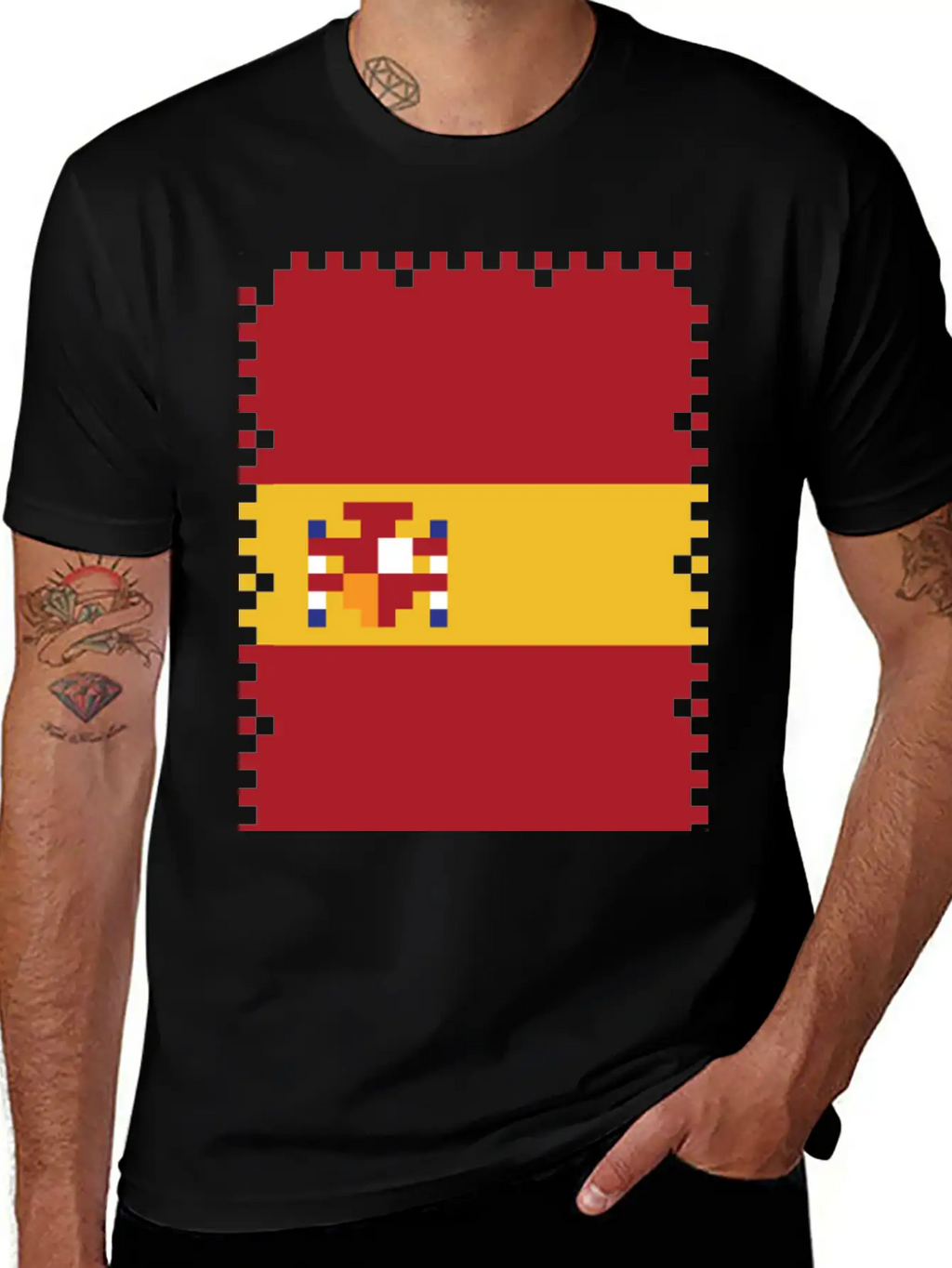 Flag Of Spain - Post Stamp - Pixel Art Basic Graphic T-Shirt – Daily Comfort In Soft Cotton