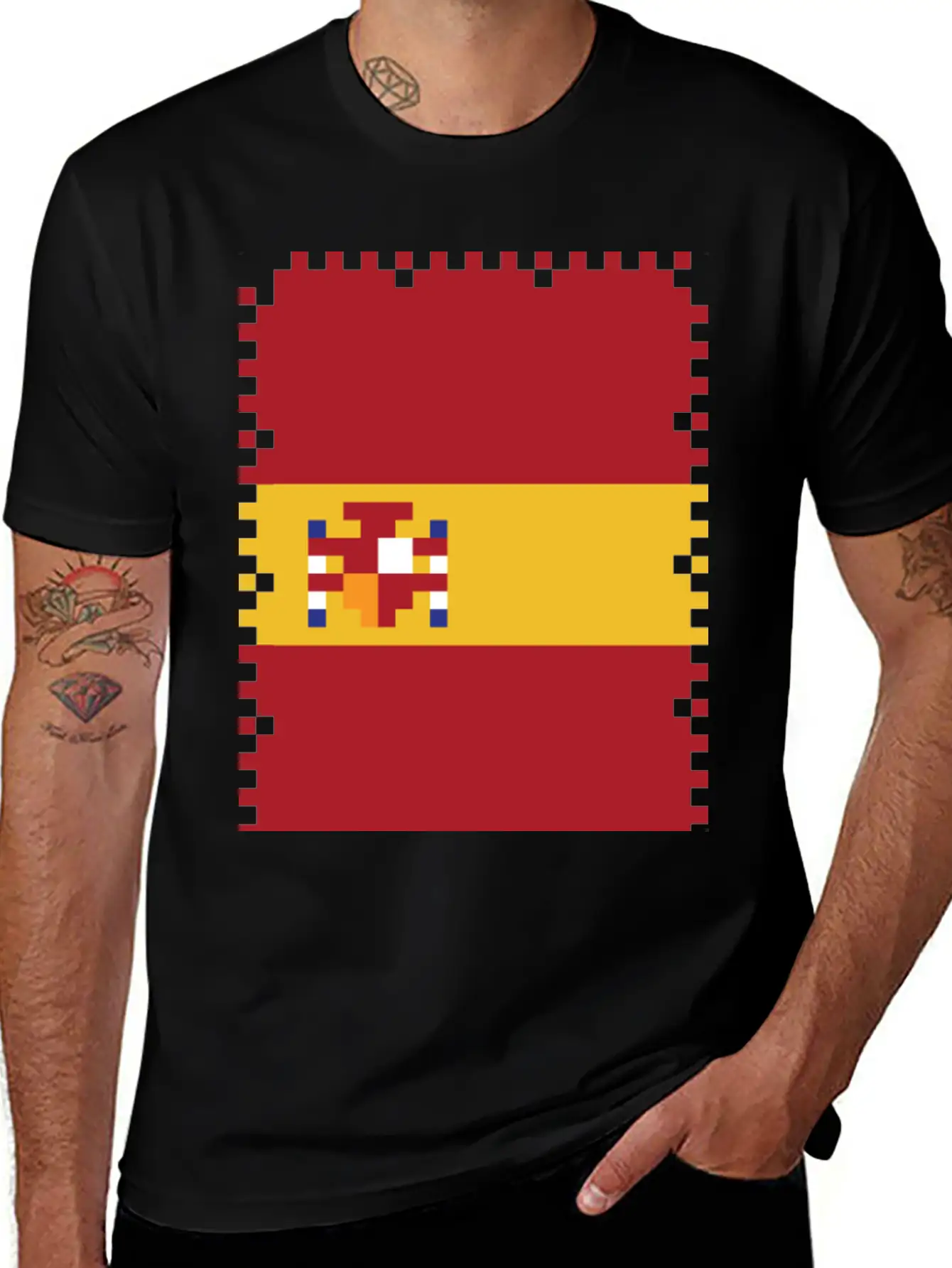 Flag Of Spain - Post Stamp - Pixel Art Basic Graphic T-Shirt – Daily Comfort In Soft Cotton