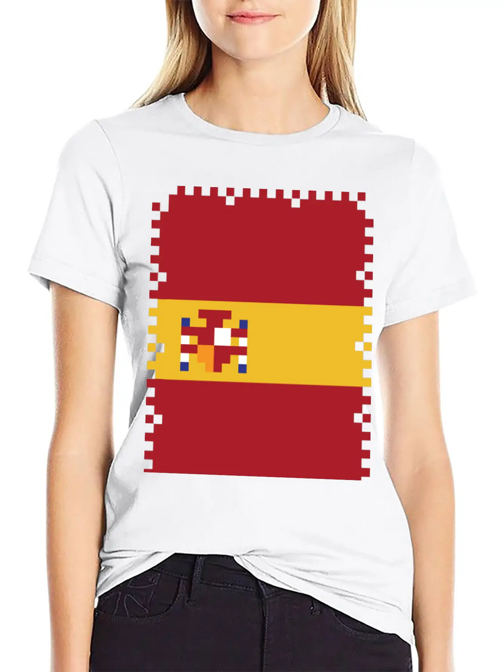 Flag Of Spain - Post Stamp - Pixel Art Basic Graphic T-Shirt – Daily Comfort In Soft Cotton