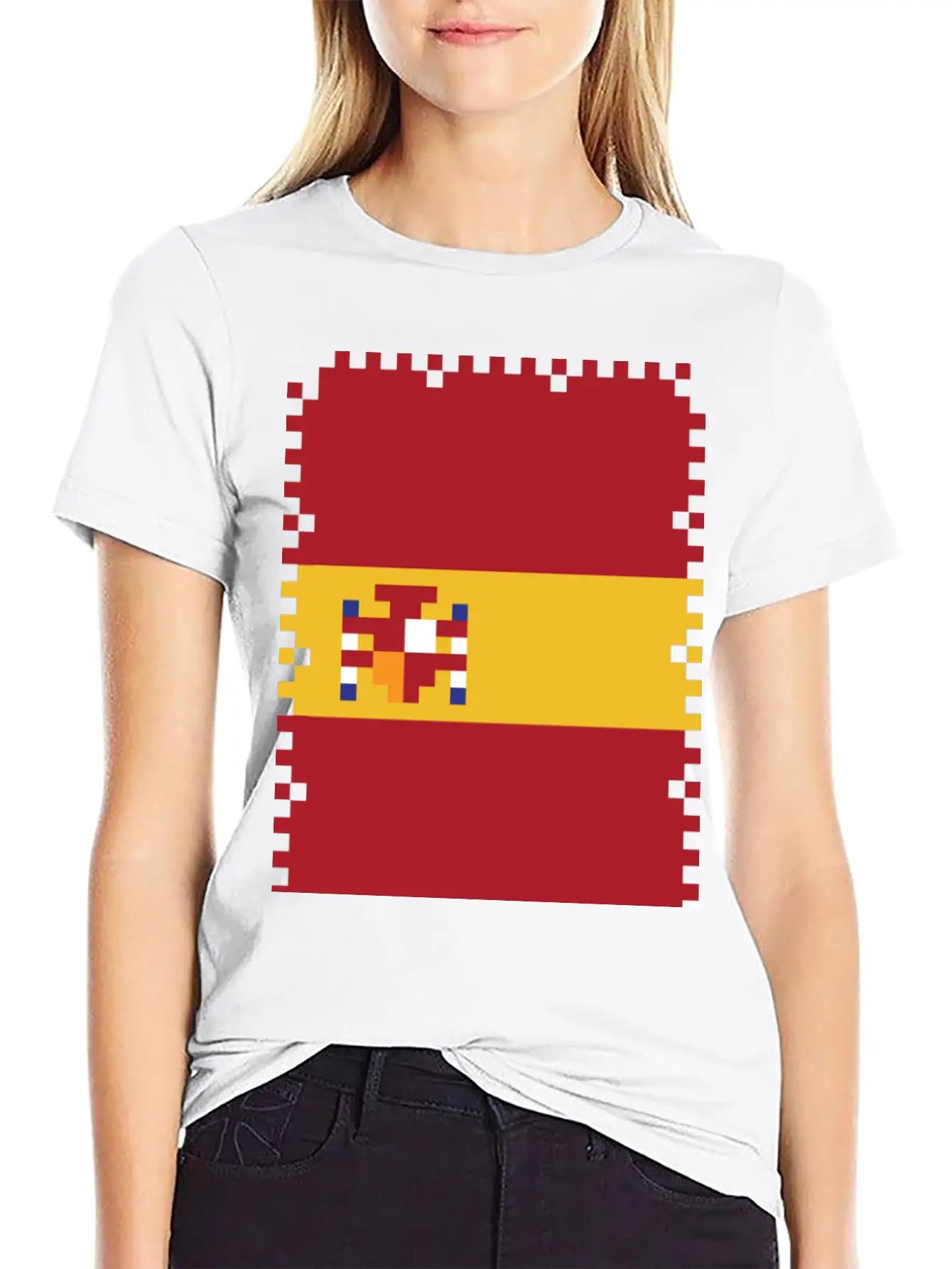 Flag Of Spain - Post Stamp - Pixel Art Basic Graphic T-Shirt – Daily Comfort In Soft Cotton